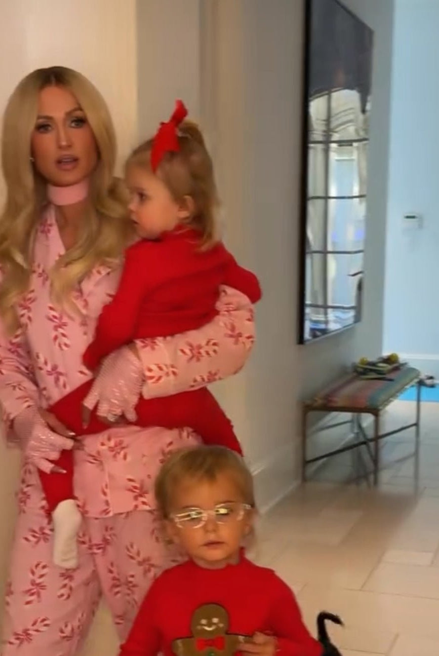 Paris Hilton Spotted in PJ Salvage Candy Cane Pyjamas – That’s Hot 🎄🍭 - Spoiled Brat