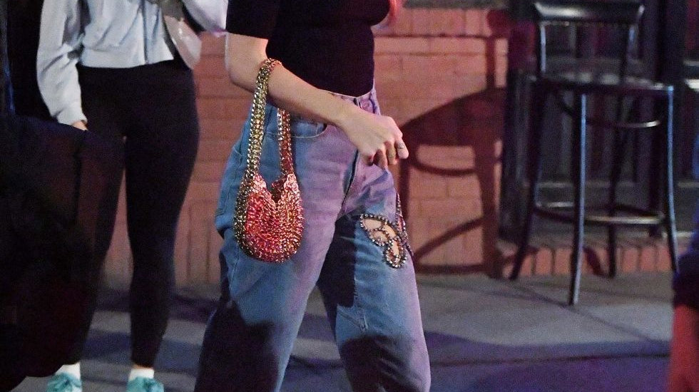 taylor swift wears bejewelled crystal embellished jeans