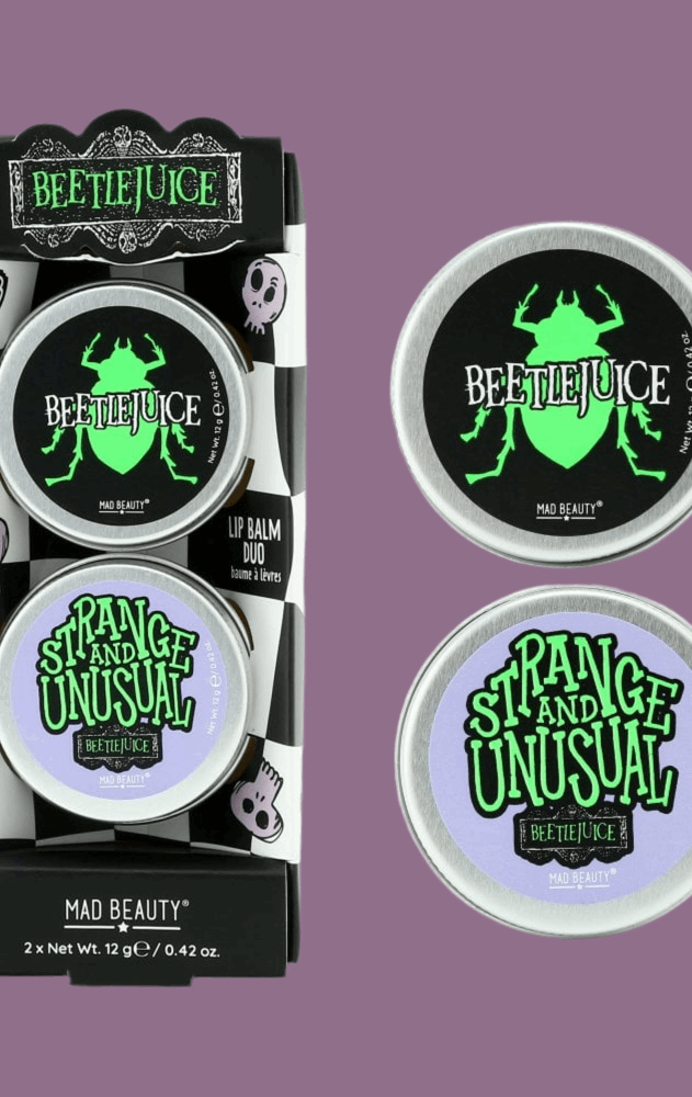 Warner Brothers Beetlejuice Lip Balm Duo Lip Balm by Mad Beauty as seen on celebrities