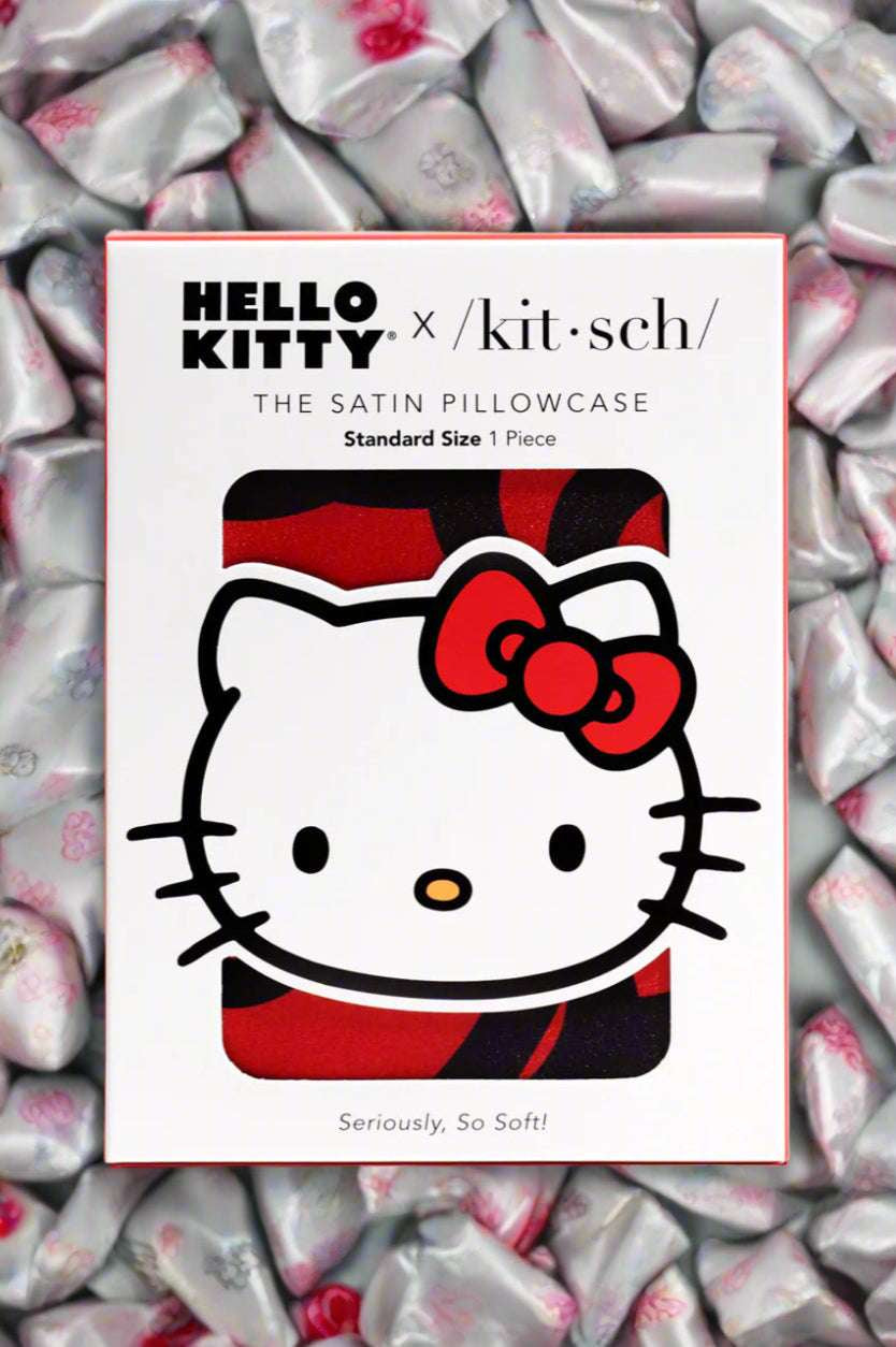 Hello Kitty x Kitsch Satin Pillowcase - Hello Kitty Bathes in a Sea of Bows Pillow by Kitsch as seen on celebrities