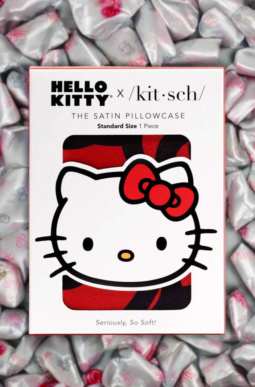 Hello Kitty x Kitsch Satin Pillowcase - Hello Kitty Bathes in a Sea of Bows Pillow by Kitsch as seen on celebrities