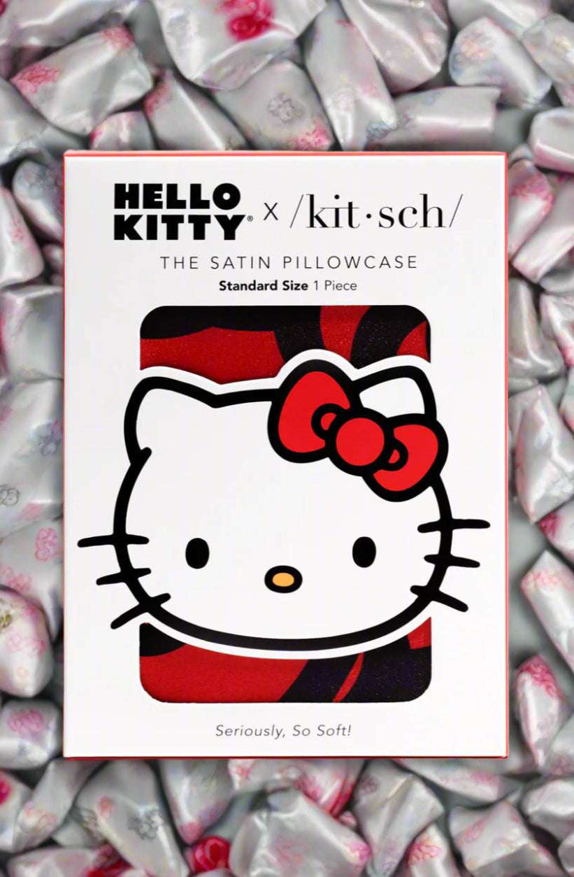 Hello Kitty x Kitsch Satin Pillowcase - Hello Kitty Bathes in a Sea of Bows Pillow by Kitsch as seen on celebrities