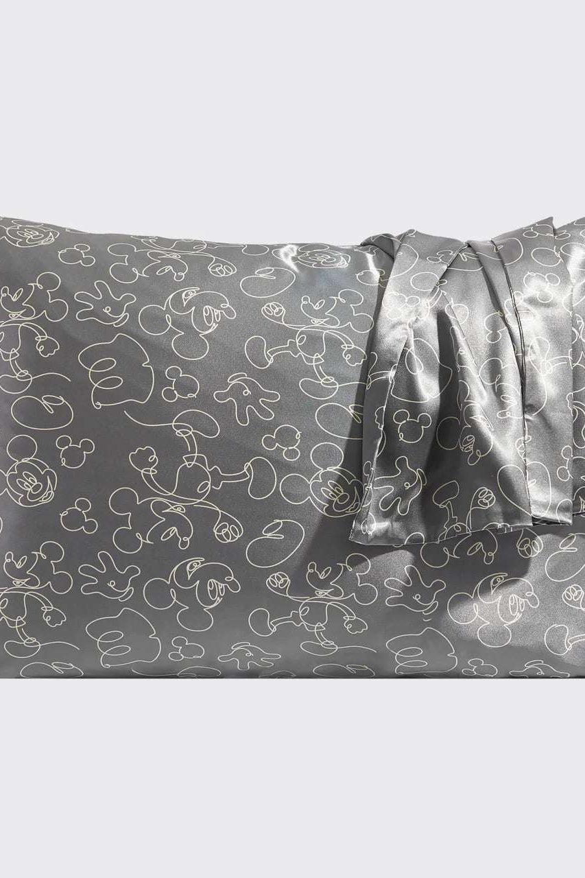 Kitsch & Mickey and Minnie Satin Pillowcase Standard Mickey Magic - Charcoal Pillow by Kitsch as seen on celebrities