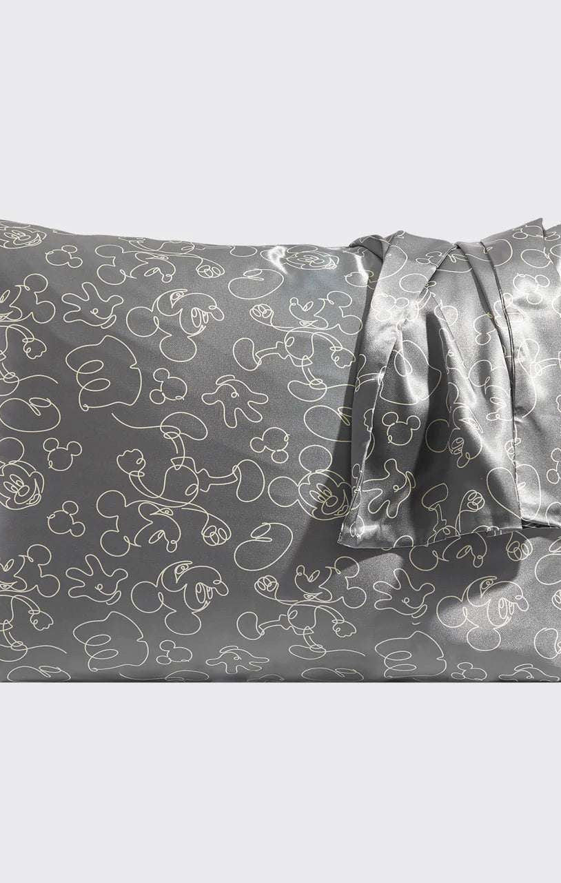 Kitsch & Mickey and Minnie Satin Pillowcase Standard Mickey Magic - Charcoal Pillow by Kitsch as seen on celebrities