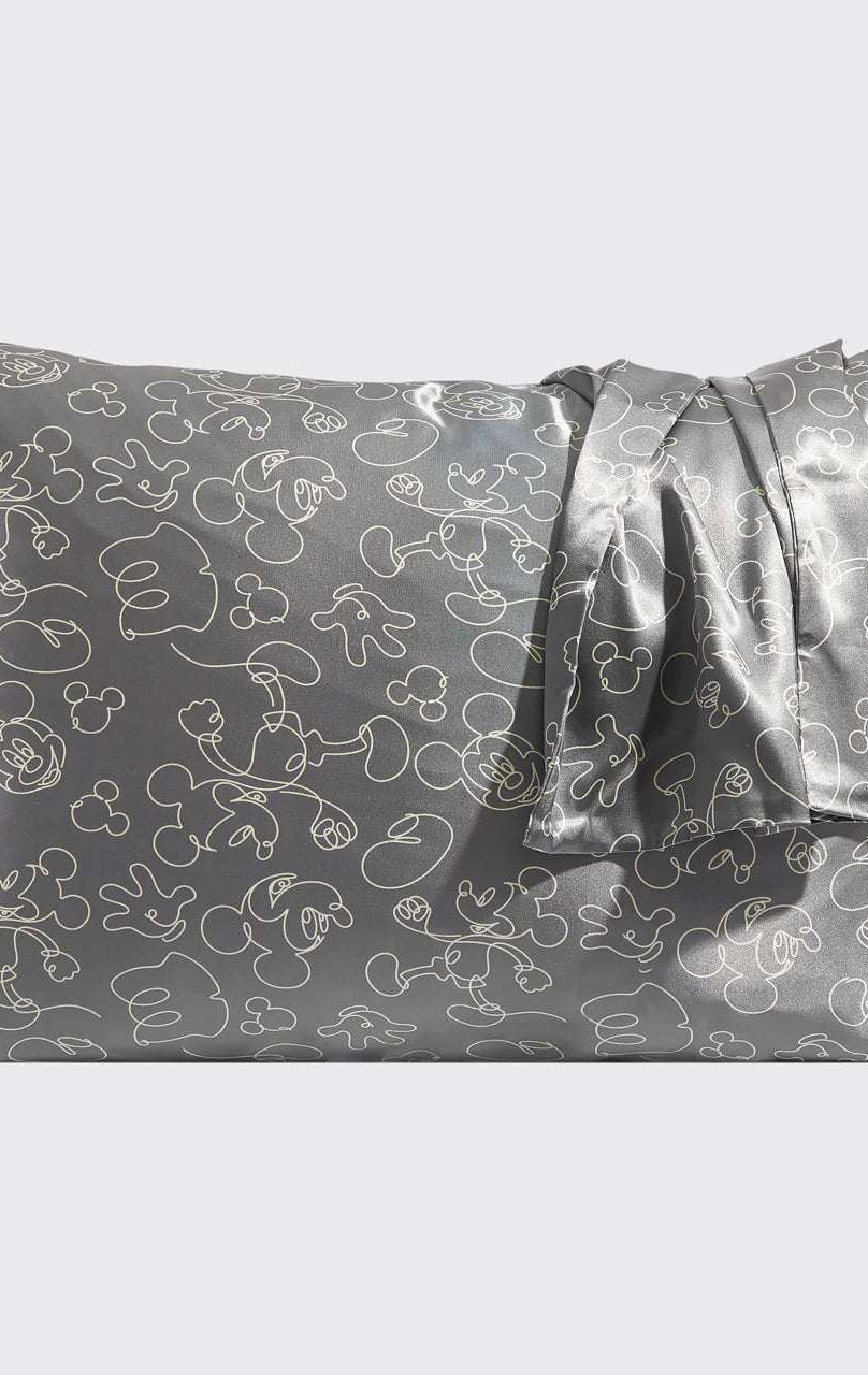 Kitsch & Mickey and Minnie Satin Pillowcase Standard Mickey Magic - Charcoal Pillow by Kitsch as seen on celebrities