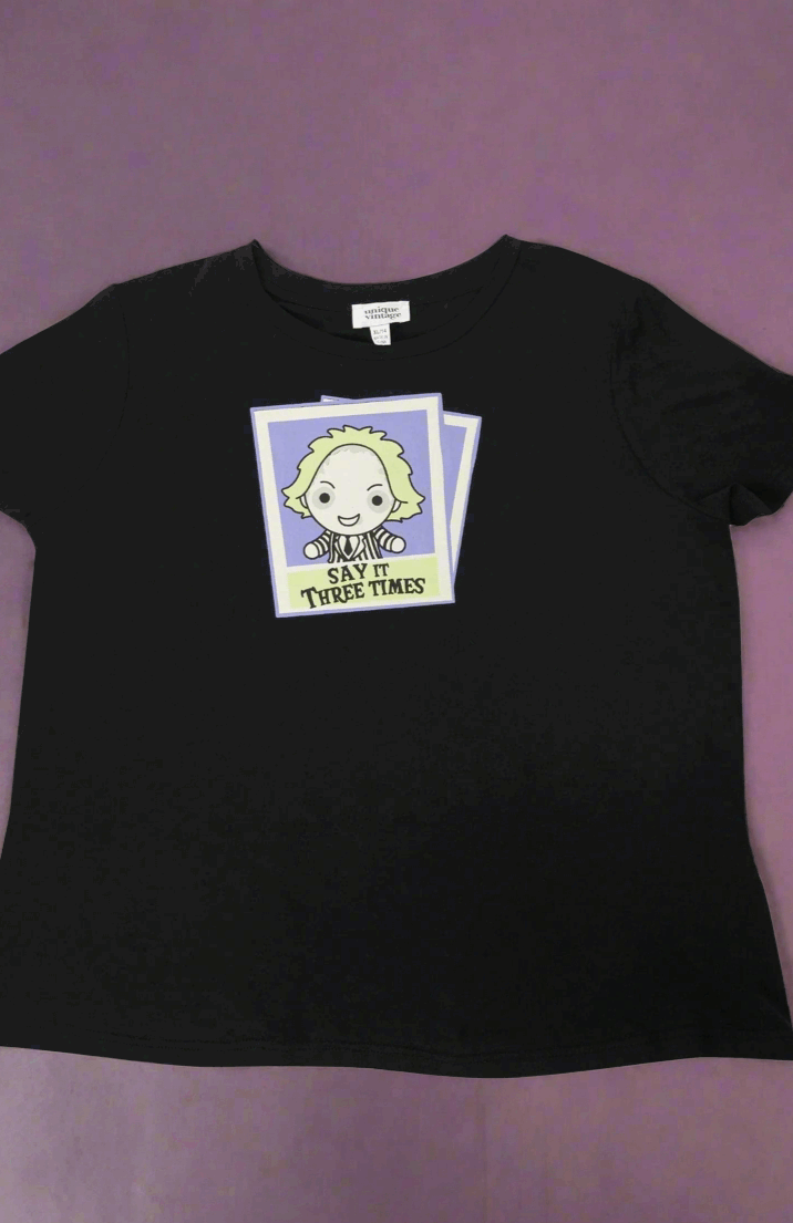 Beetlejuice X Unique Vintage Black Beetlejuice Polaroid Fitted Tee T-Shirt by Unique Vintage as seen on celebrities