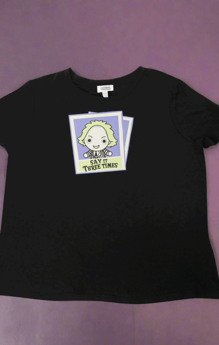 Beetlejuice X Unique Vintage Black Beetlejuice Polaroid Fitted Tee T-Shirt by Unique Vintage as seen on celebrities