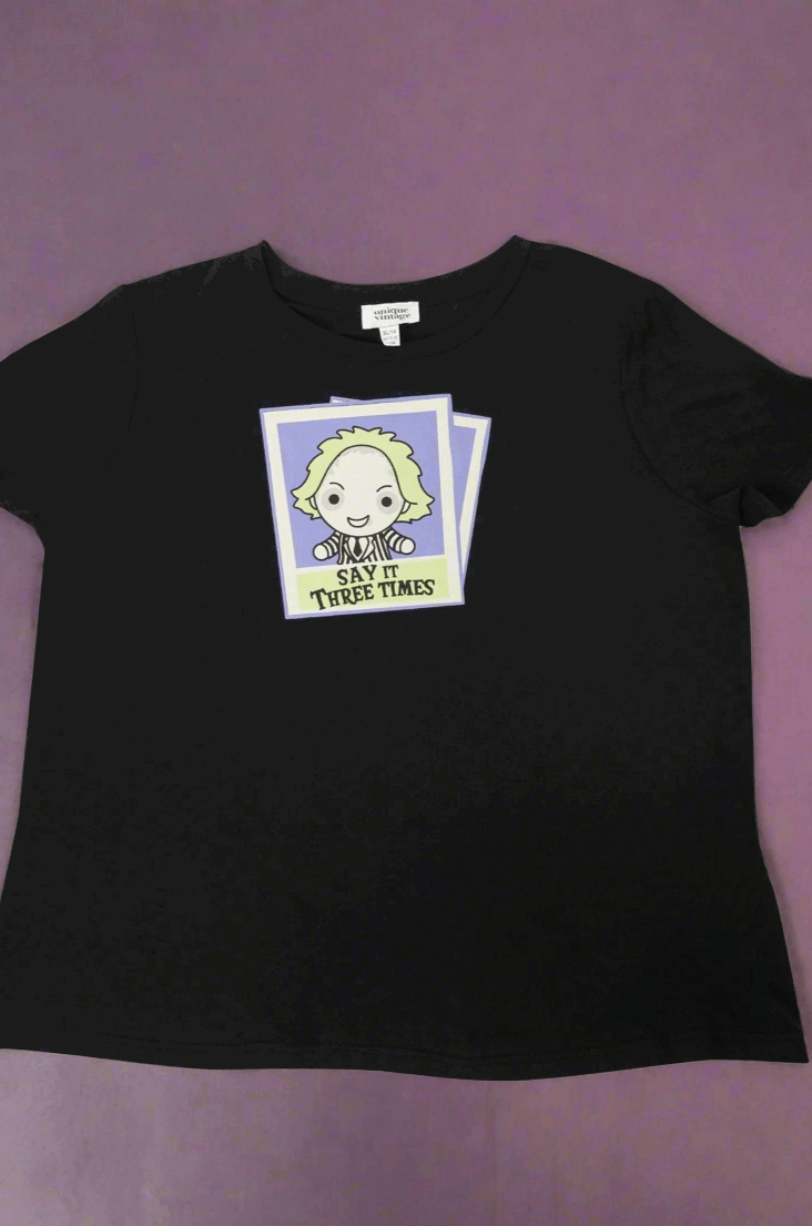 Beetlejuice X Unique Vintage Black Beetlejuice Polaroid Fitted Tee T-Shirt by Unique Vintage as seen on celebrities