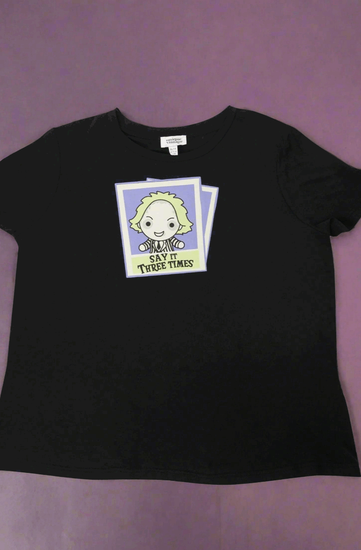 Beetlejuice X Unique Vintage Black Beetlejuice Polaroid Fitted Tee T-Shirt by Unique Vintage as seen on celebrities