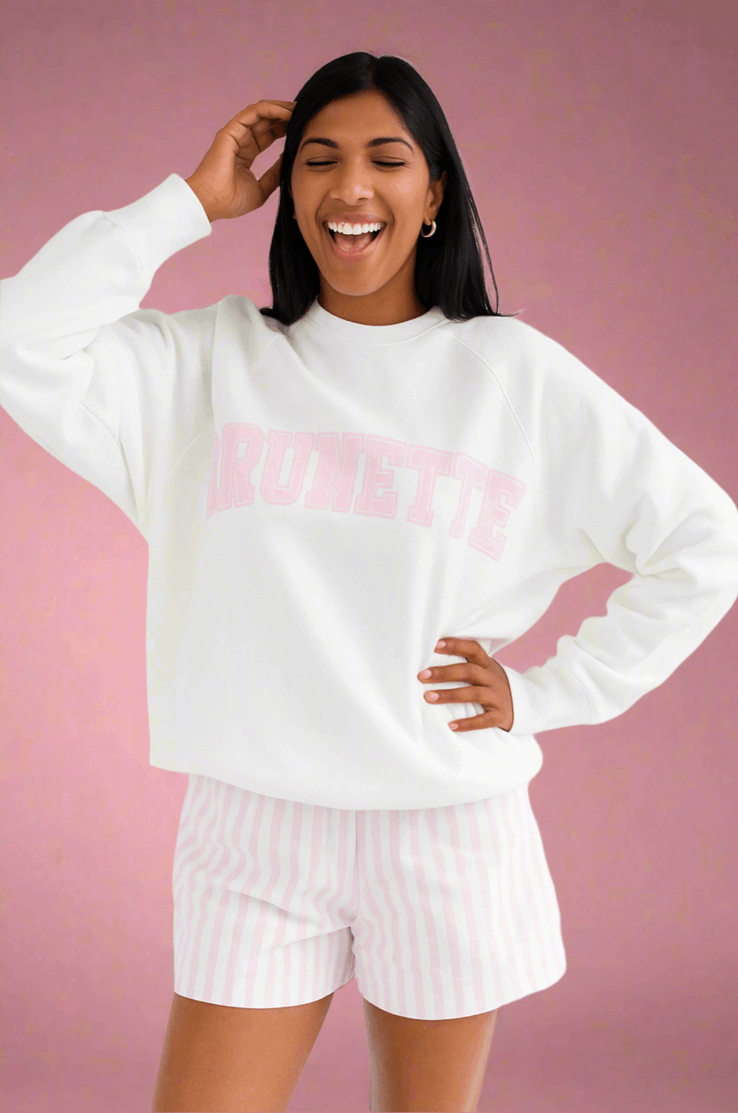 Brunette The Label "Brunette" Varsity Hair Colour Not Your Boyfriend's Crew Sweater