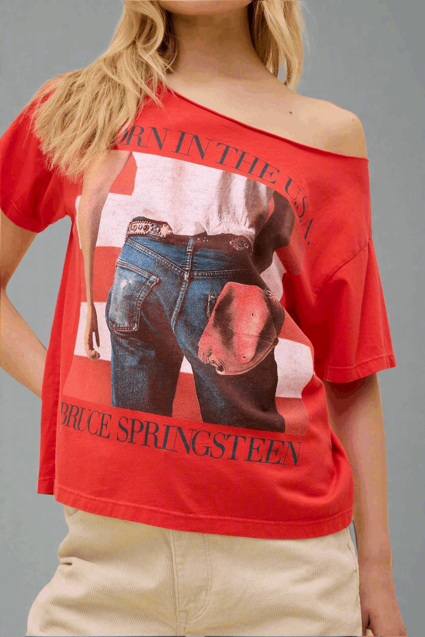Daydreamer LA Bruce Springsteen Americana Off The Shoulder Tee T-Shirt by Daydreamer LA as seen on celebrities