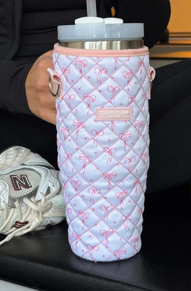 Coconut Lane Quilted Dainty Bows Tumbler Carry Case Water Bottle by Coconut Lane as seen on celebrities
