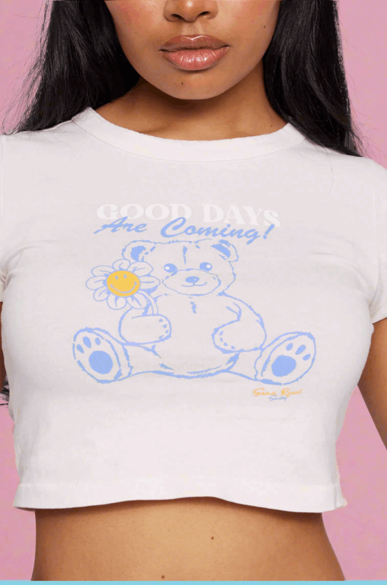 Samii Ryan x Smileyworld® Good Days Baby Tee T-Shirt by Samii Ryan as seen on celebrities