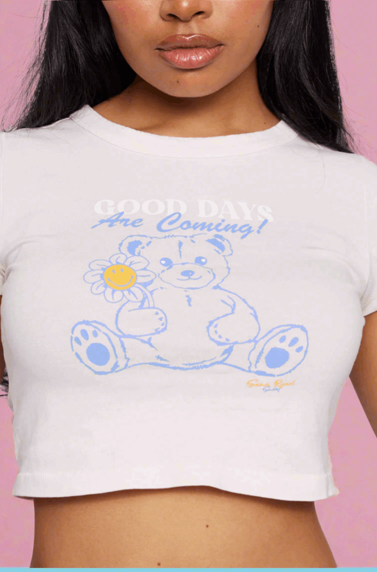 Samii Ryan x Smileyworld® Good Days Baby Tee T-Shirt by Samii Ryan as seen on celebrities