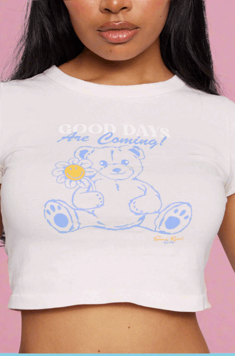 Samii Ryan x Smileyworld® Good Days Baby Tee T-Shirt by Samii Ryan as seen on celebrities