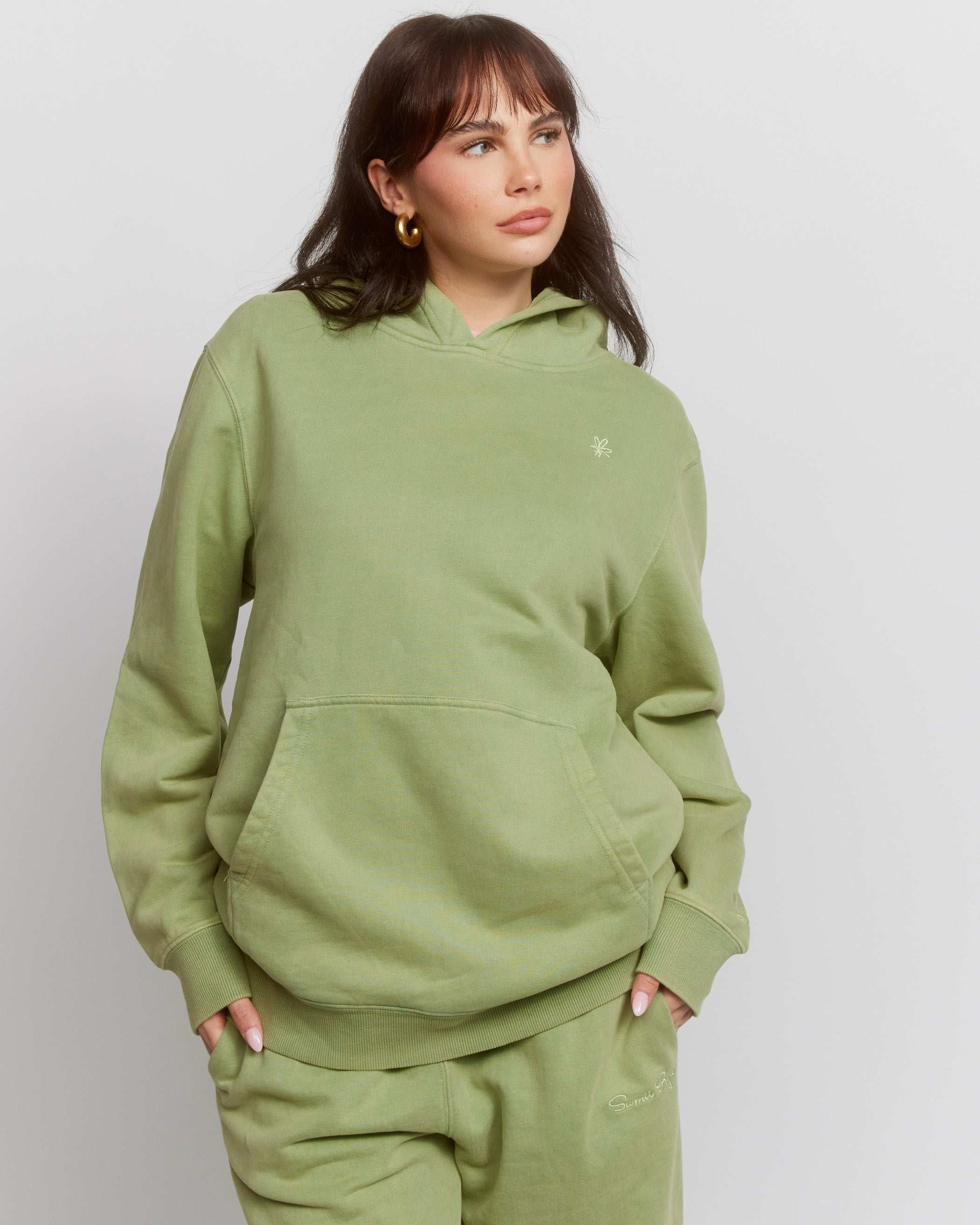 Samii Ryan Olive Hoodie Hooded Sweatshirt by Samii Ryan as seen on celebrities