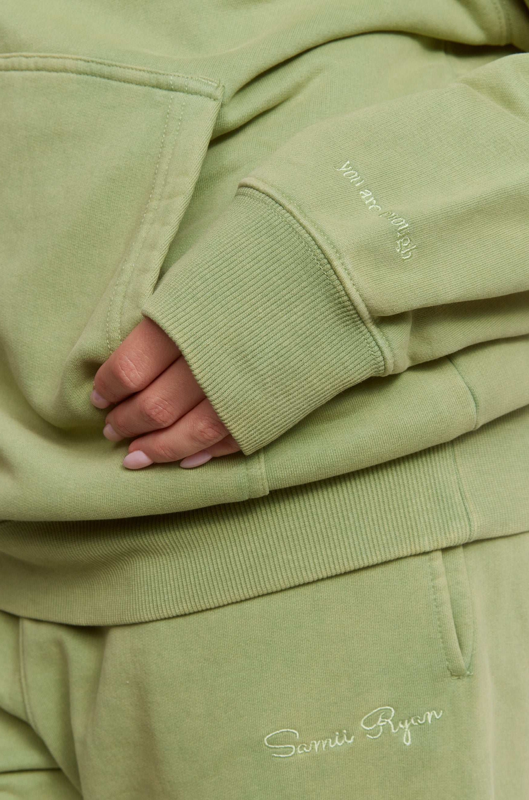 Samii Ryan Olive Hoodie Hooded Sweatshirt by Samii Ryan as seen on celebrities