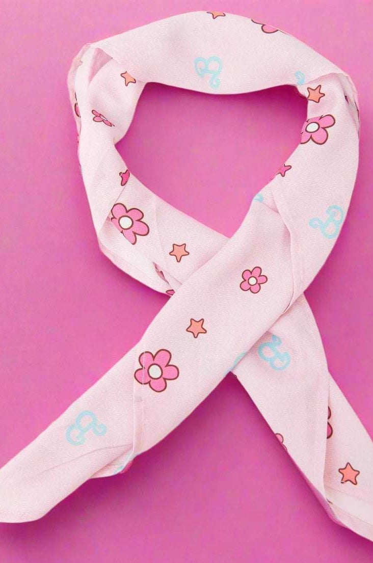 Barbie X Unique Vintage 1970s Pink Barbie Print Hair Scarf Scarf by Unique Vintage as seen on celebrities