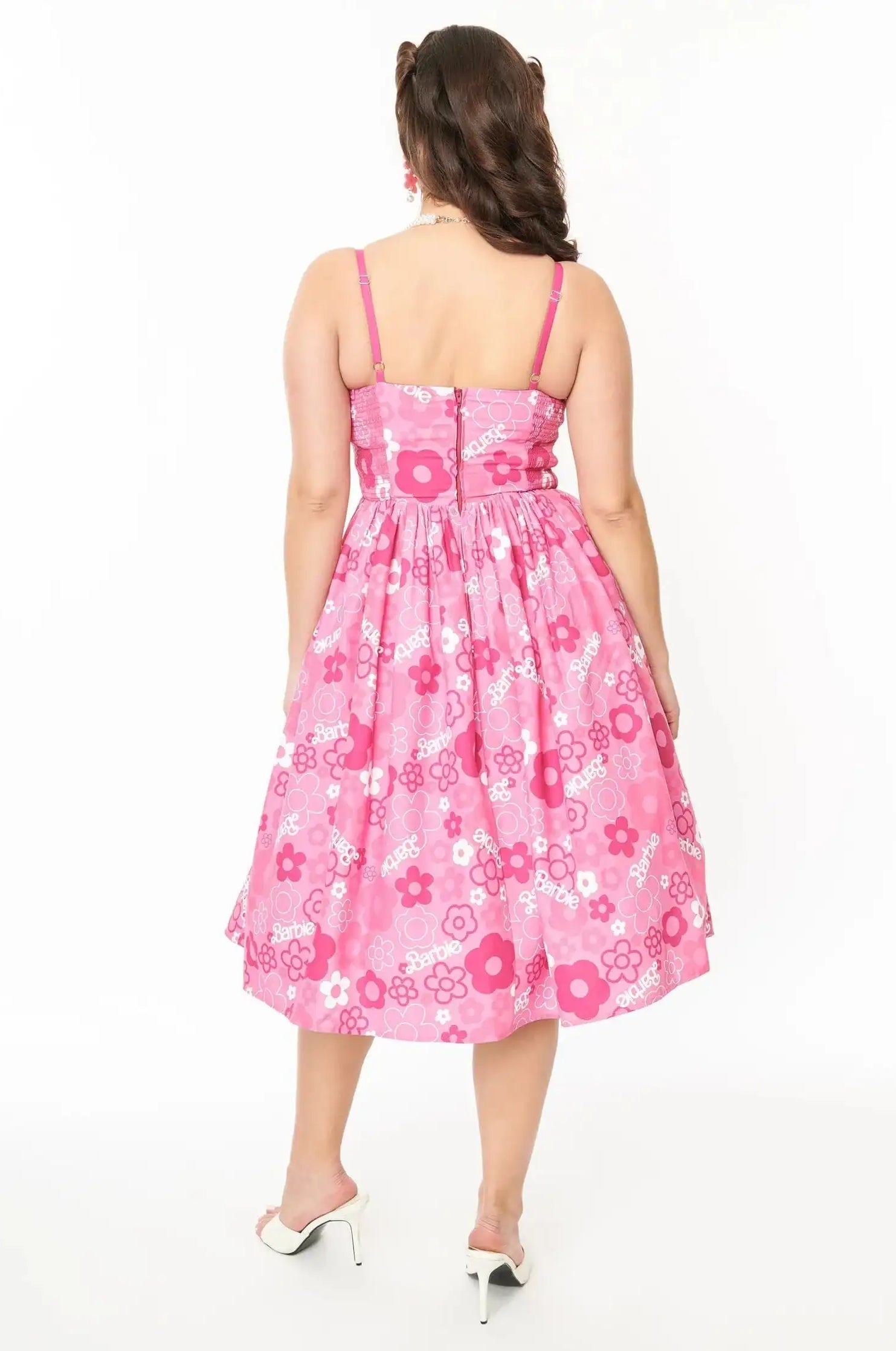 Barbie X Unique Vintage Pink Barbie Print Swing Dress Dress by Unique Vintage as seen on celebrities
