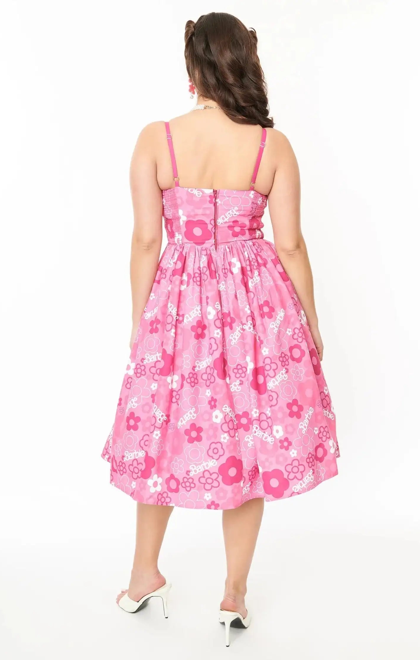 Barbie X Unique Vintage Pink Barbie Print Swing Dress Dress by Unique Vintage as seen on celebrities