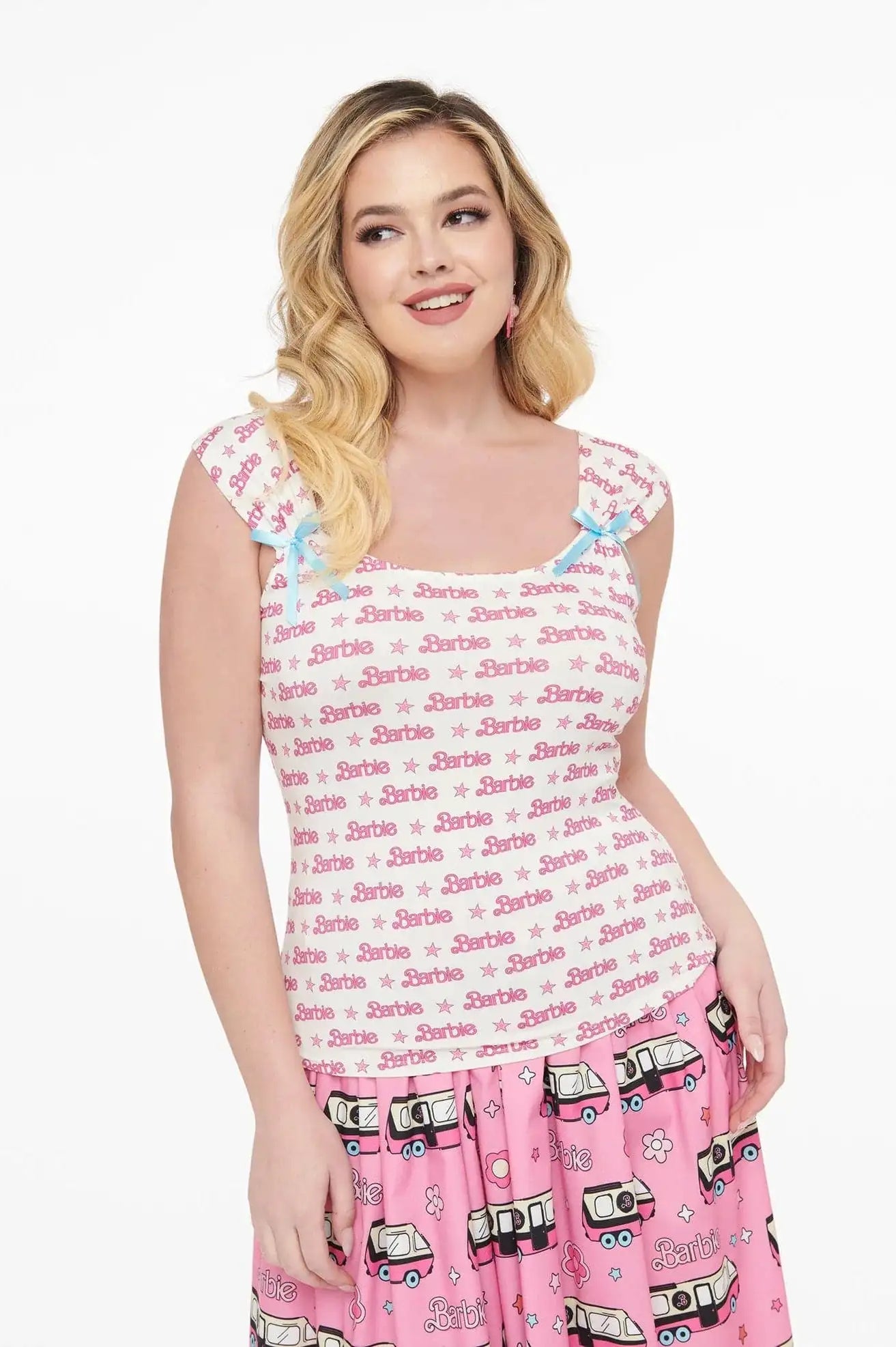 Barbie X Unique Vintage White & Pink Barbie Print Tank Top Cami Top by Unique Vintage as seen on celebrities