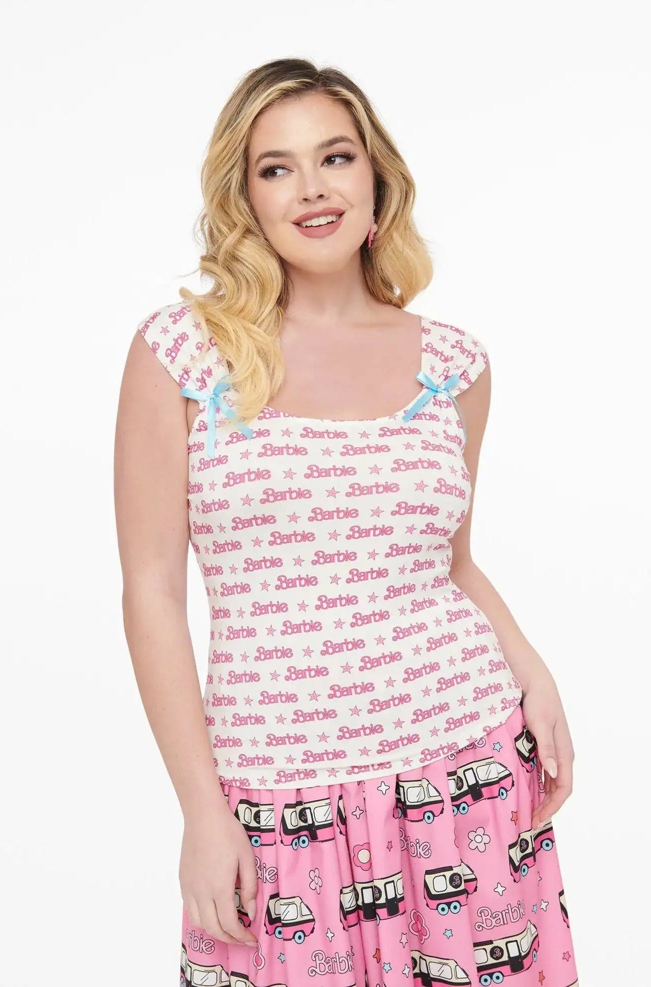Barbie X Unique Vintage White & Pink Barbie Print Tank Top Cami Top by Unique Vintage as seen on celebrities