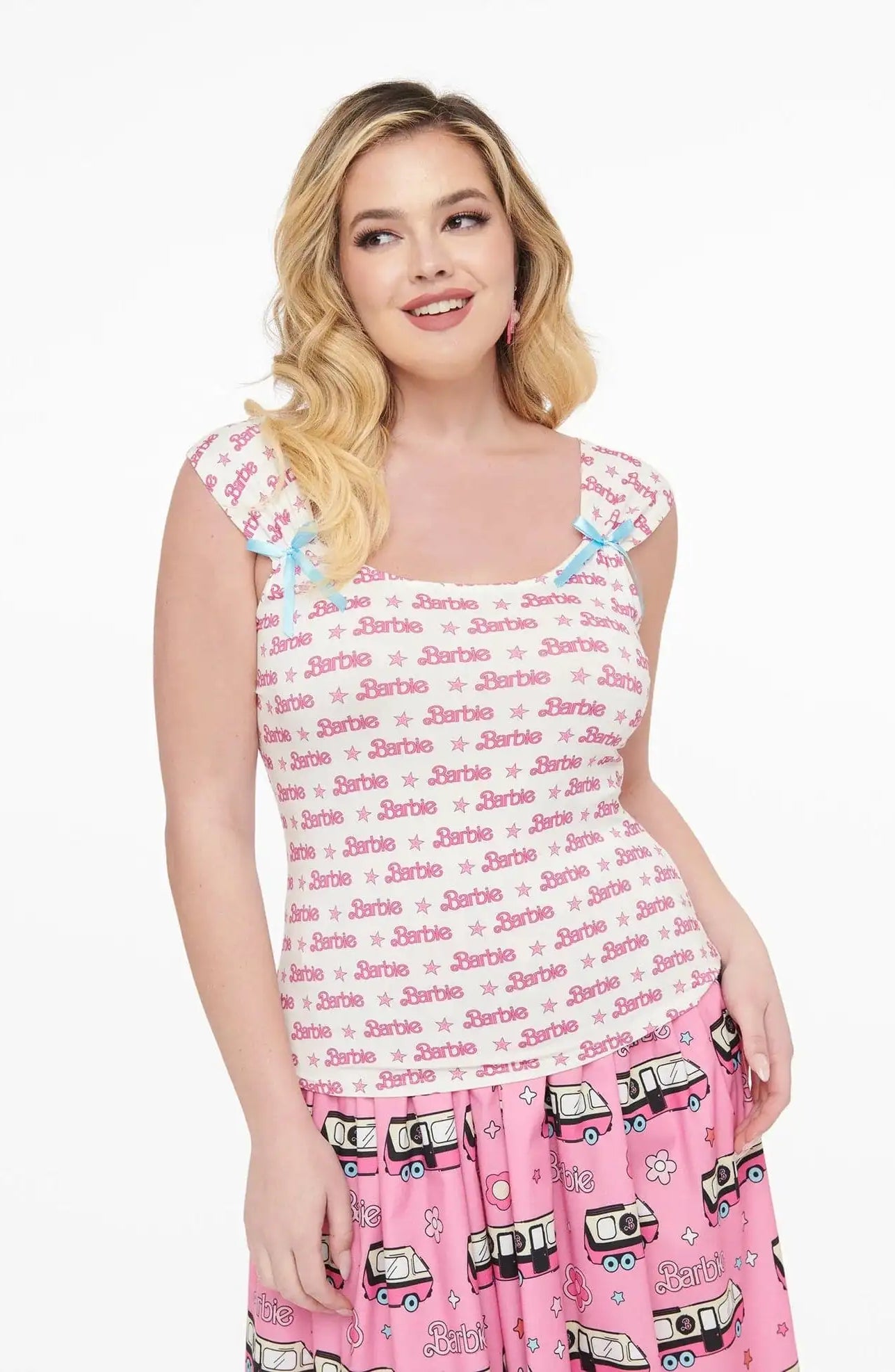 Barbie X Unique Vintage White & Pink Barbie Print Tank Top Cami Top by Unique Vintage as seen on celebrities