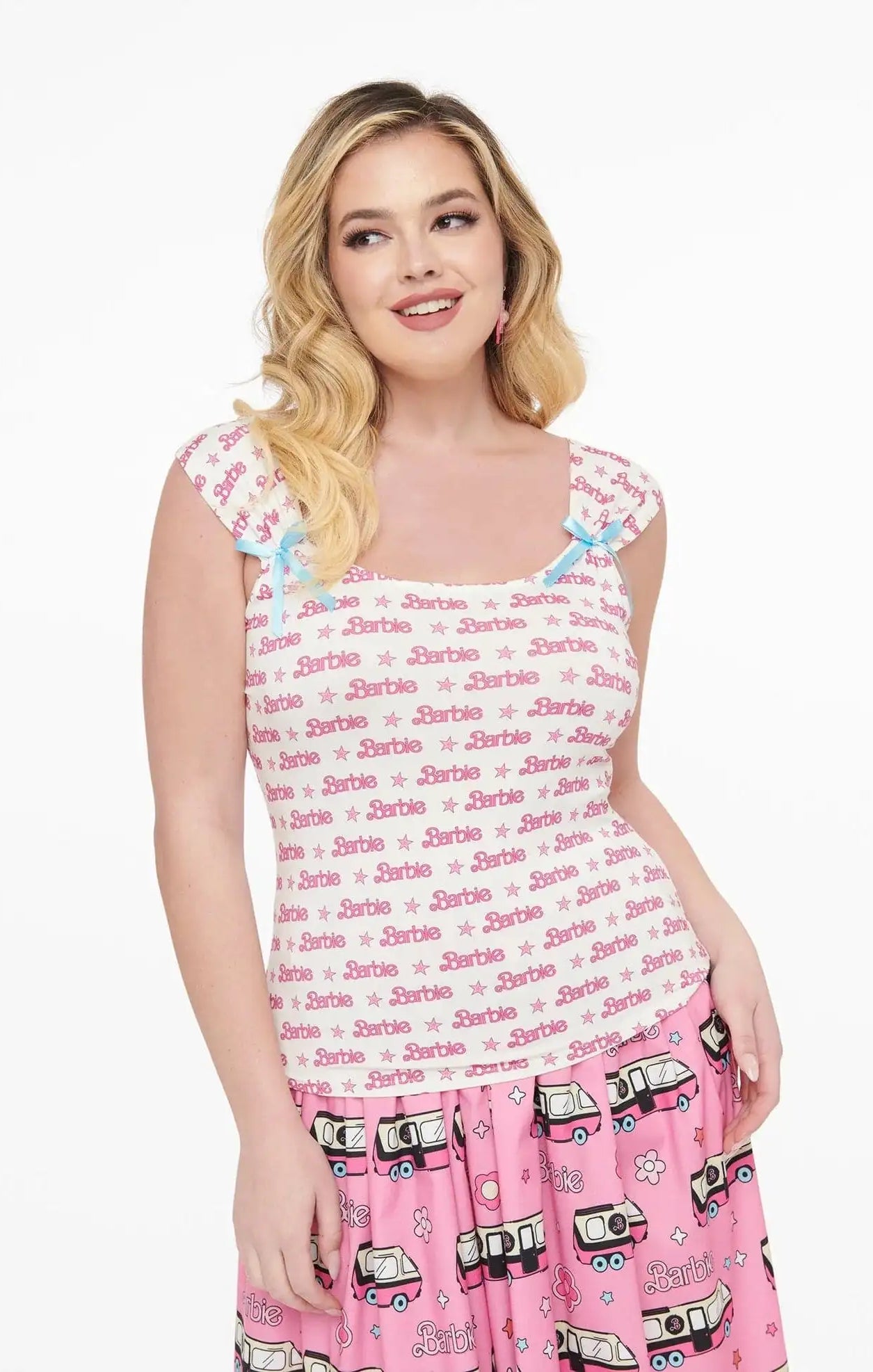 Barbie X Unique Vintage White & Pink Barbie Print Tank Top Cami Top by Unique Vintage as seen on celebrities
