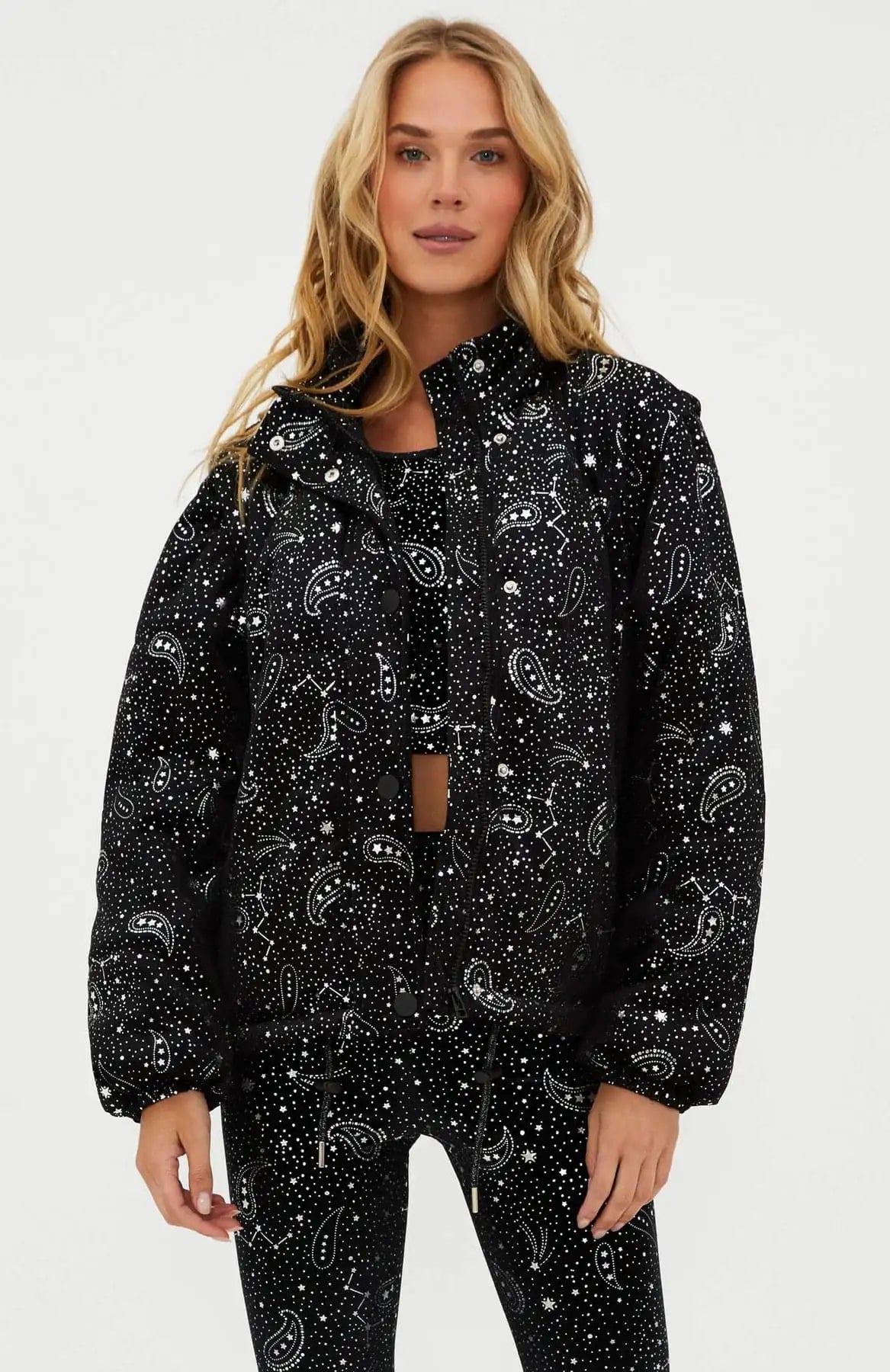 Beach Riot Kris Convertible Shooting Stars Puffer Jacket Jacket by Beach Riot as seen on celebrities