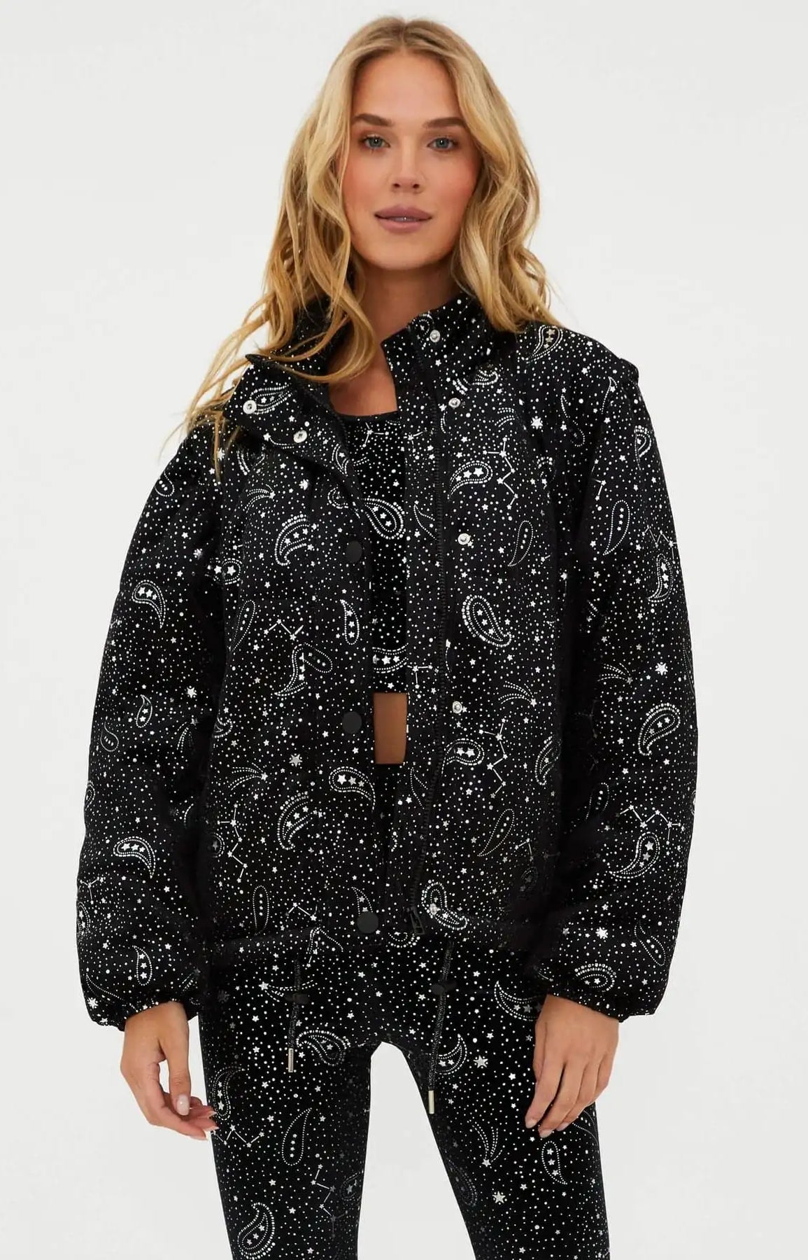 Beach Riot Kris Convertible Shooting Stars Puffer Jacket Jacket by Beach Riot as seen on celebrities