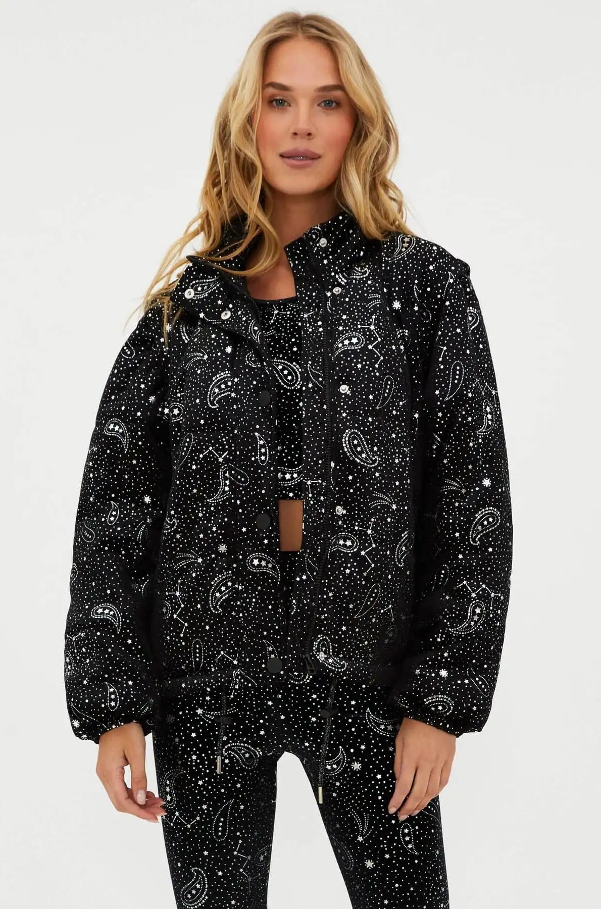 Beach Riot Kris Convertible Shooting Stars Puffer Jacket Jacket by Beach Riot as seen on celebrities