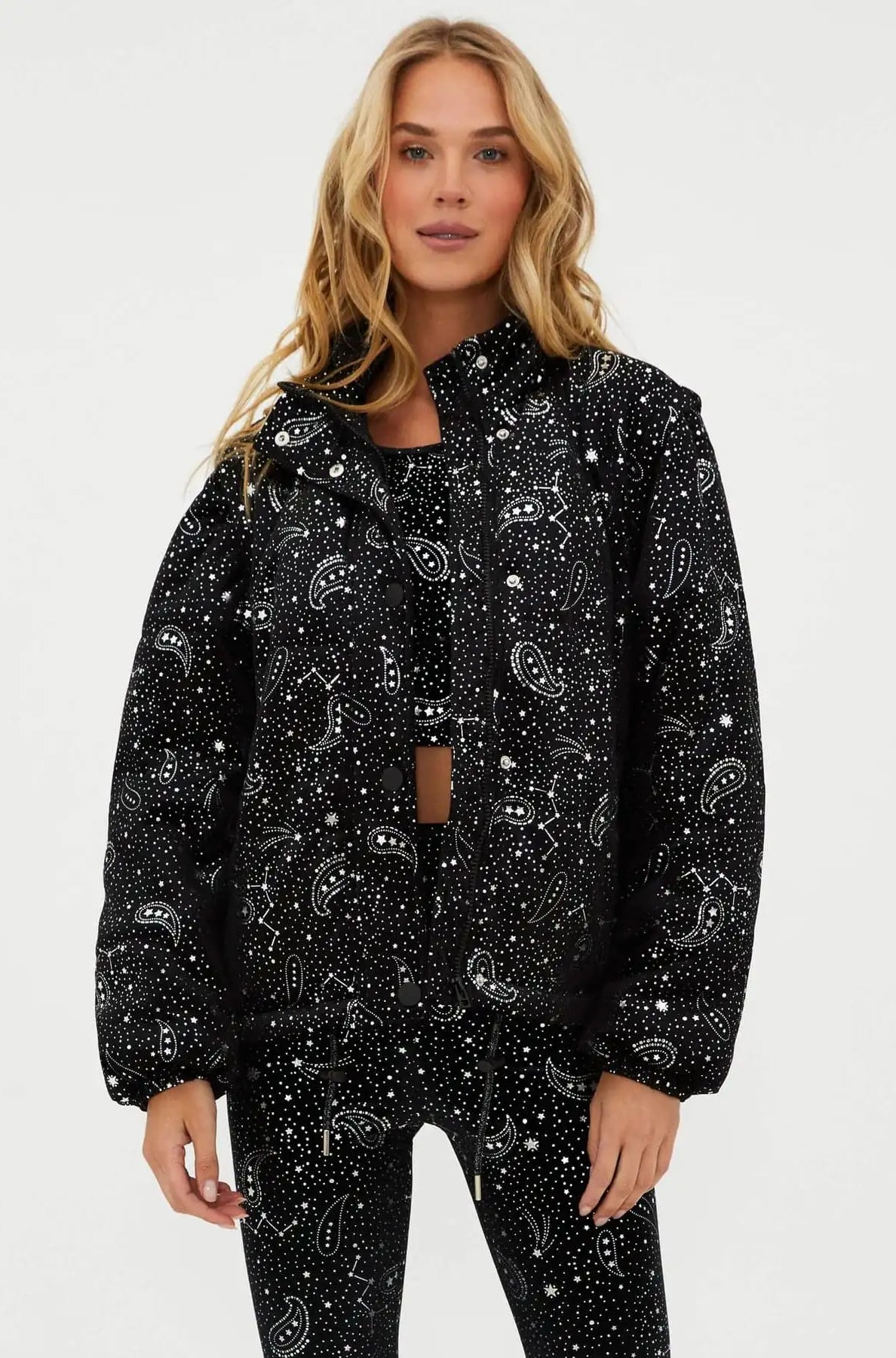 Beach Riot Kris Convertible Shooting Stars Puffer Jacket Jacket by Beach Riot as seen on celebrities