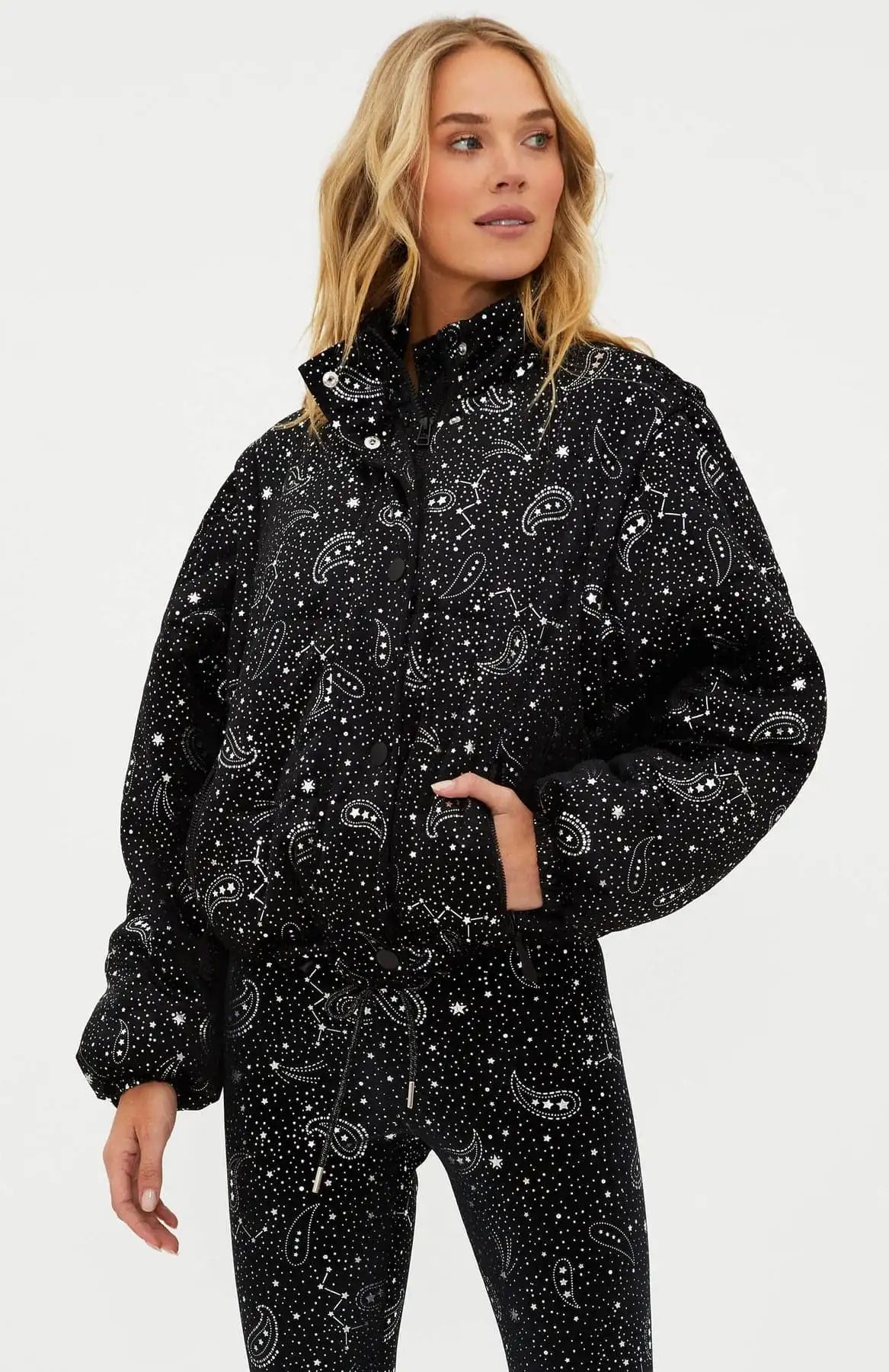 Beach Riot Kris Convertible Shooting Stars Puffer Jacket Jacket by Beach Riot as seen on celebrities