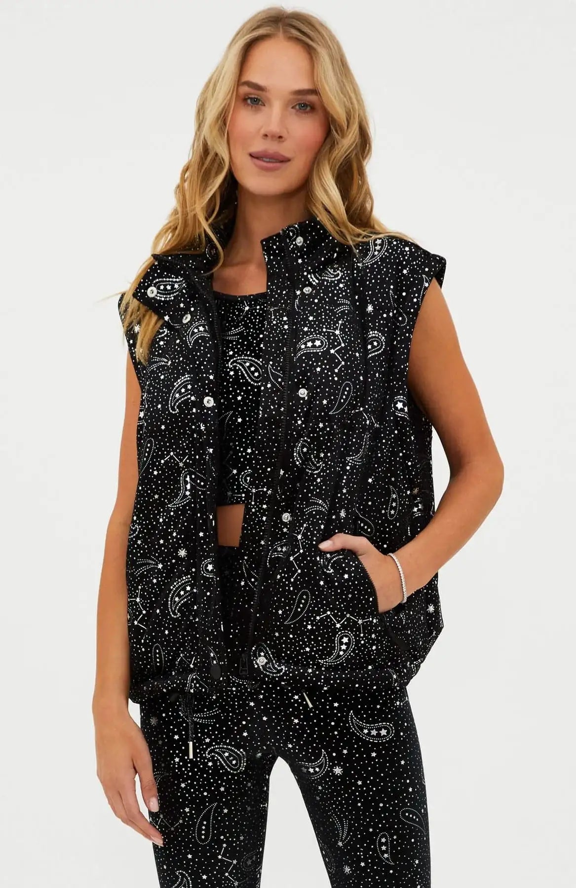 Beach Riot Kris Convertible Shooting Stars Puffer Jacket Jacket by Beach Riot as seen on celebrities