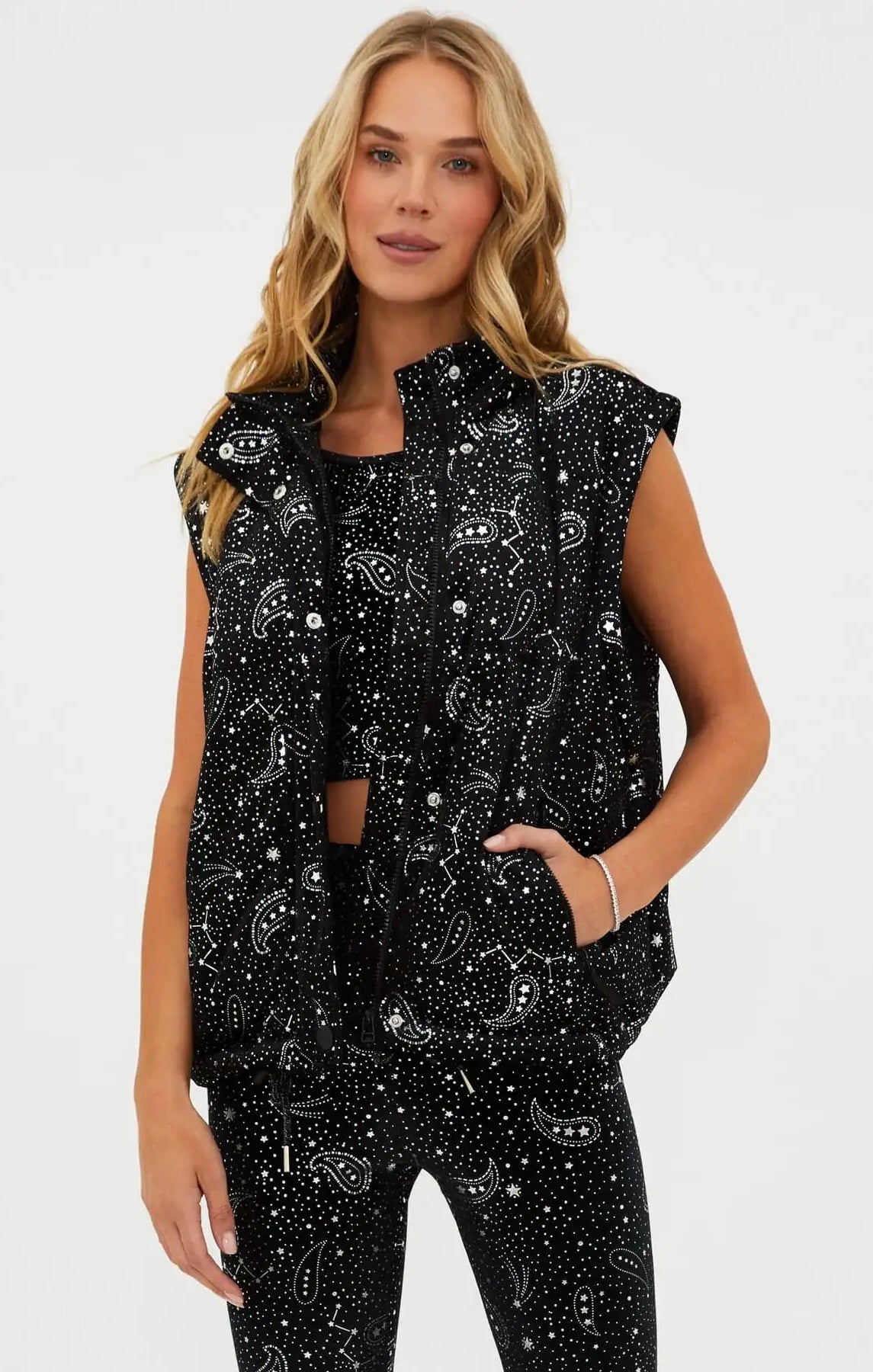 Beach Riot Kris Convertible Shooting Stars Puffer Jacket Jacket by Beach Riot as seen on celebrities