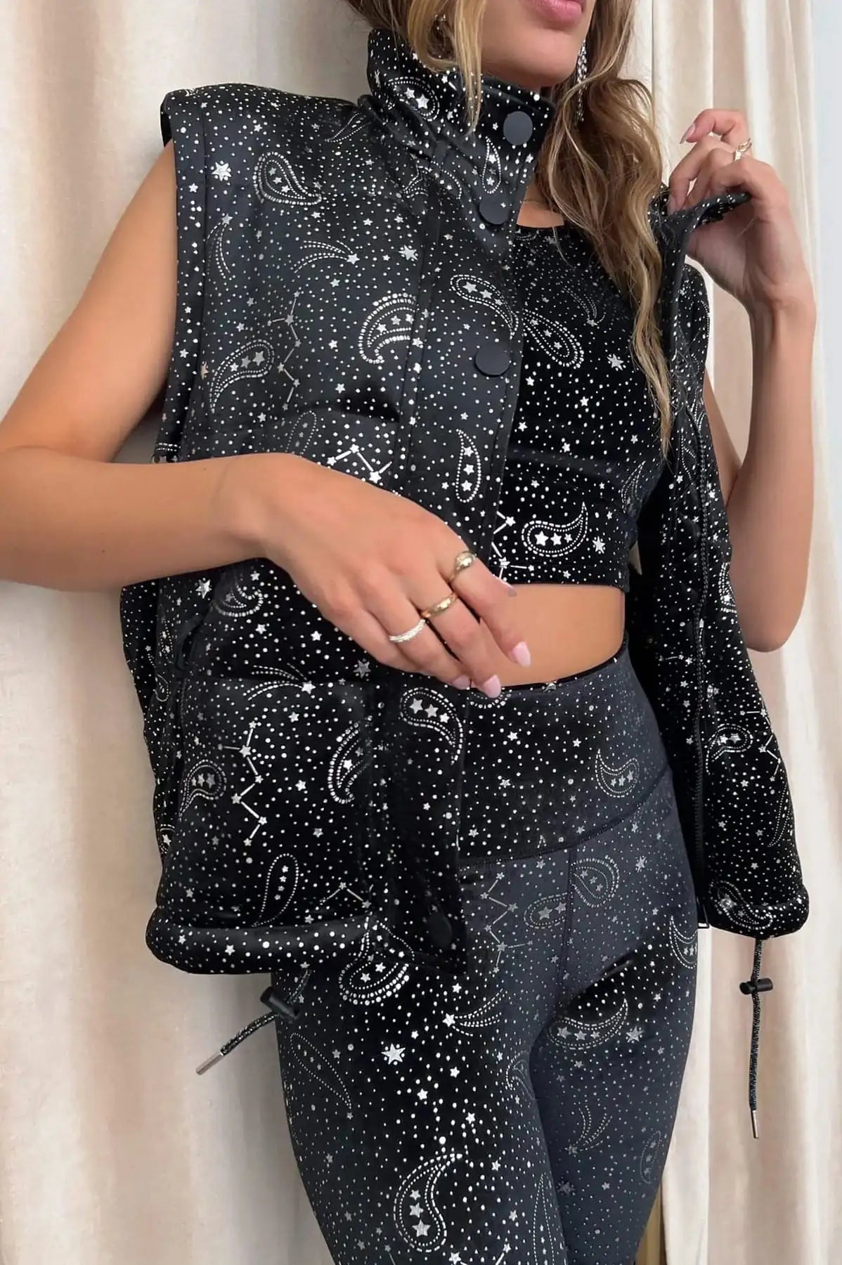 Beach Riot Kris Convertible Shooting Stars Puffer Jacket Jacket by Beach Riot as seen on celebrities