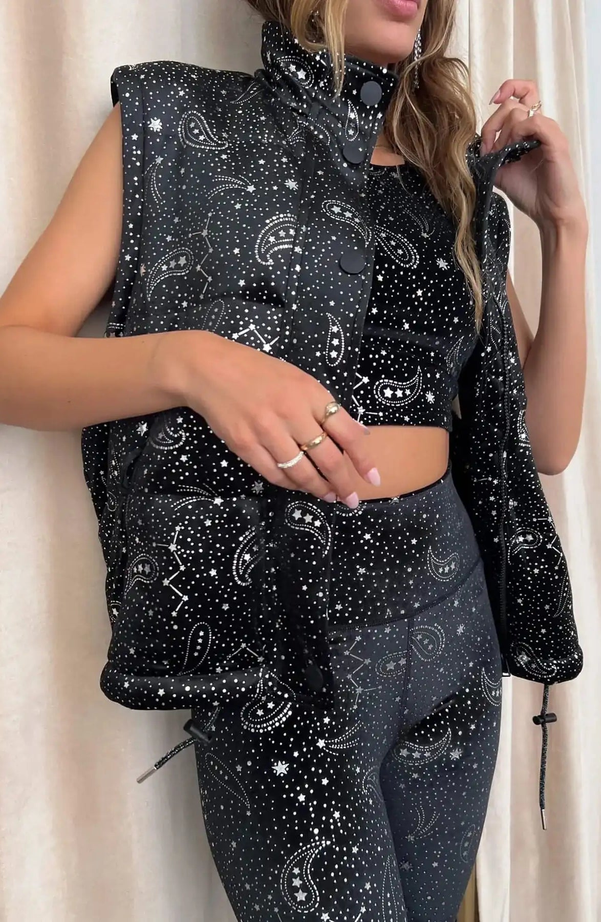 Beach Riot Kris Convertible Shooting Stars Puffer Jacket Jacket by Beach Riot as seen on celebrities