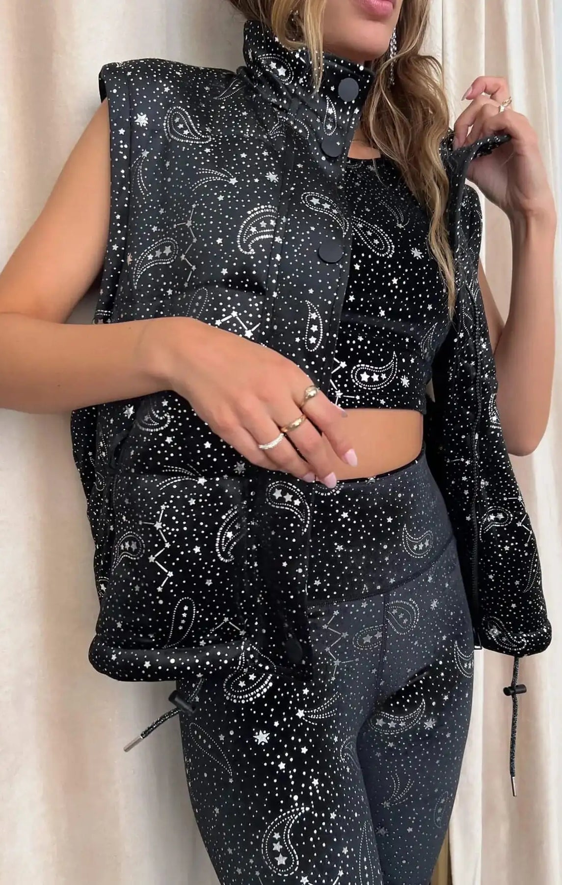 Beach Riot Kris Convertible Shooting Stars Puffer Jacket Jacket by Beach Riot as seen on celebrities