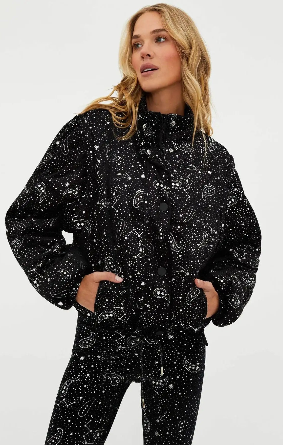 Beach Riot Kris Convertible Shooting Stars Puffer Jacket Jacket by Beach Riot as seen on celebrities