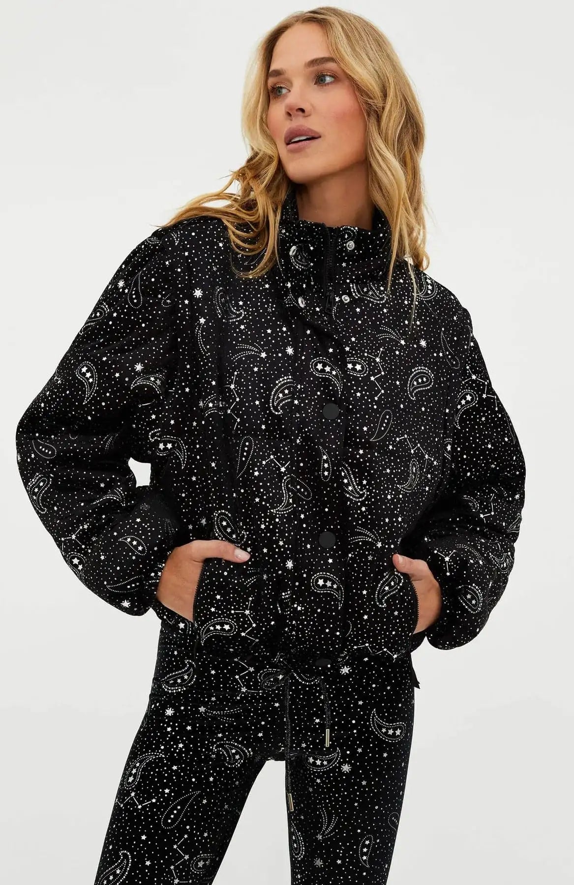 Beach Riot Kris Convertible Shooting Stars Puffer Jacket Jacket by Beach Riot as seen on celebrities