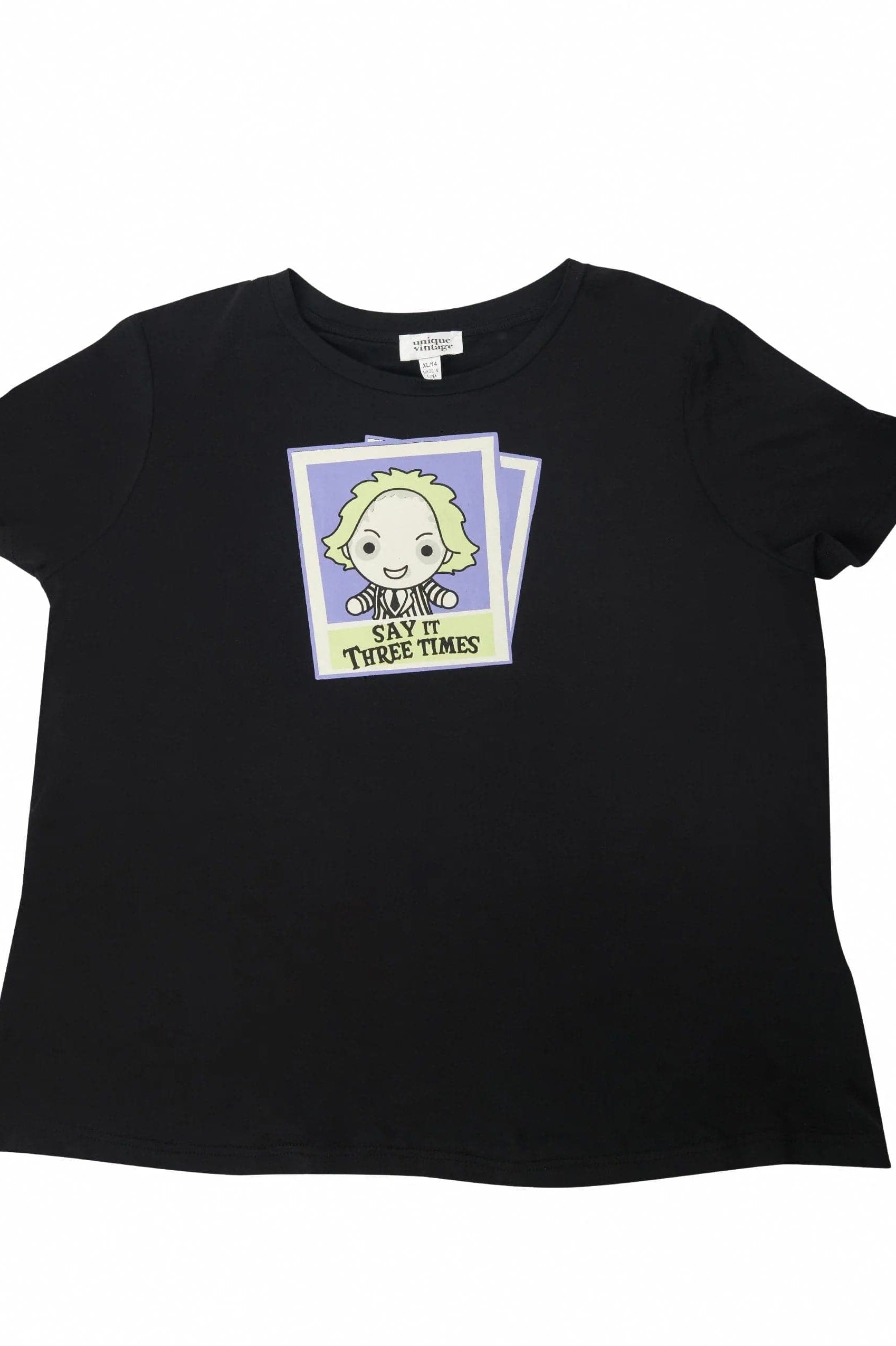 Beetlejuice X Unique Vintage Black Beetlejuice Polaroid Fitted Tee T-Shirt by Unique Vintage as seen on celebrities