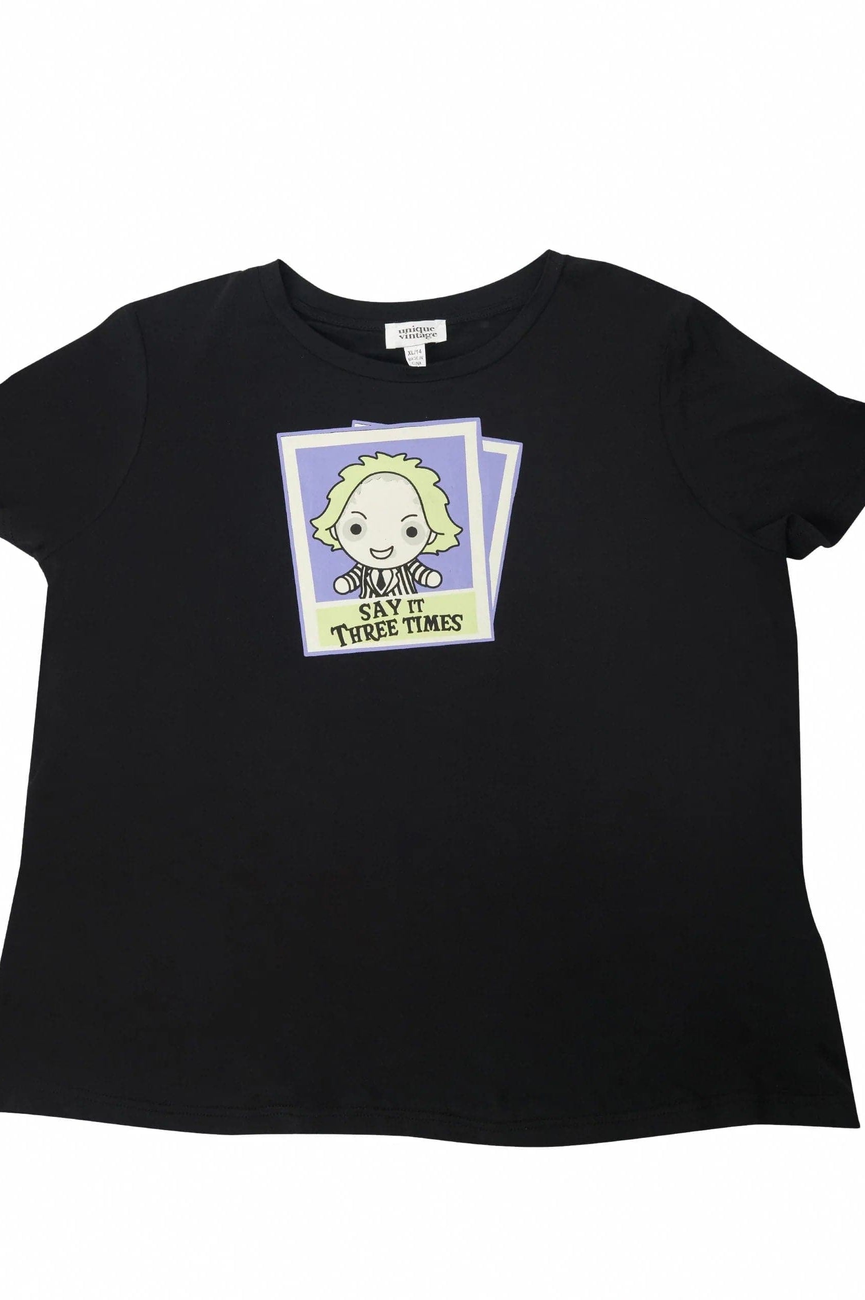 Beetlejuice X Unique Vintage Black Beetlejuice Polaroid Fitted Tee T-Shirt by Unique Vintage as seen on celebrities