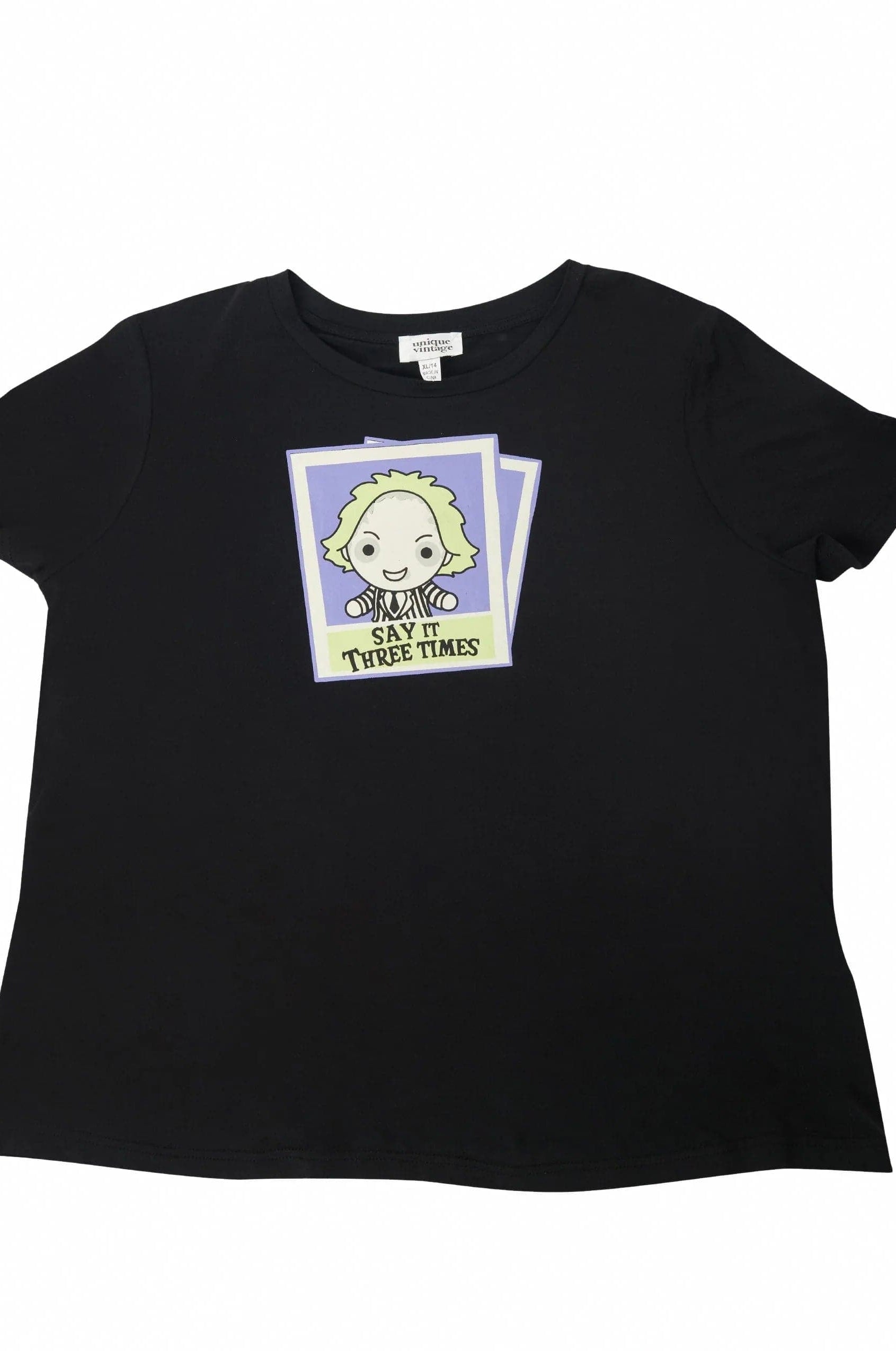 Beetlejuice X Unique Vintage Black Beetlejuice Polaroid Fitted Tee T-Shirt by Unique Vintage as seen on celebrities