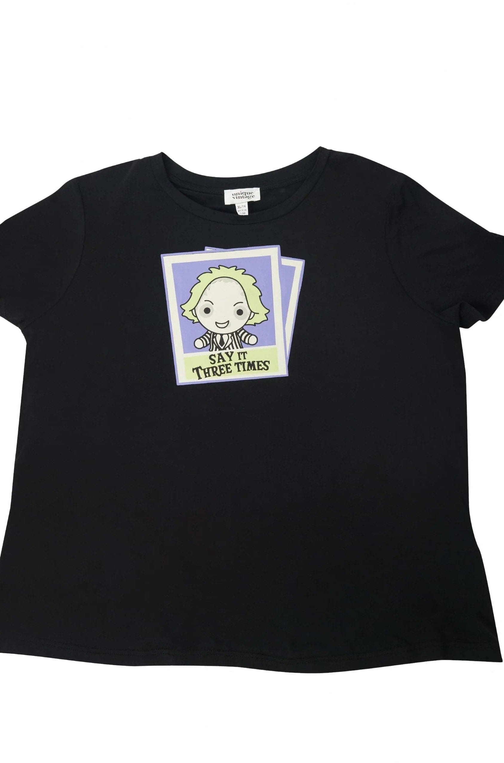 Beetlejuice X Unique Vintage Black Beetlejuice Polaroid Fitted Tee T-Shirt by Unique Vintage as seen on celebrities