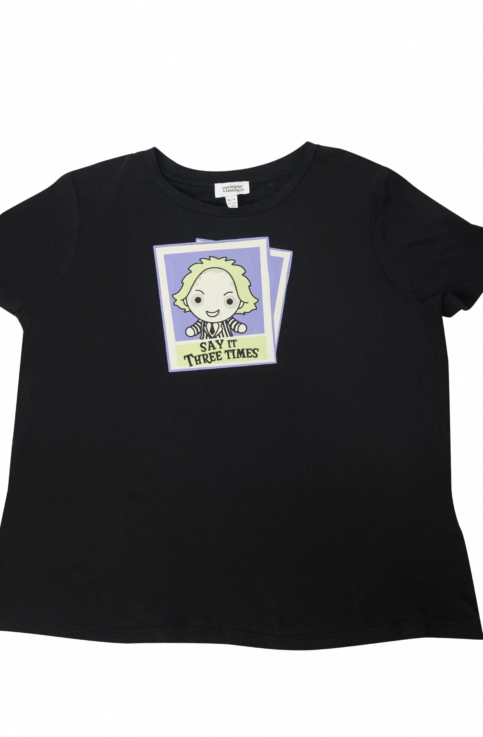 Beetlejuice X Unique Vintage Black Beetlejuice Polaroid Fitted Tee T-Shirt by Unique Vintage as seen on celebrities