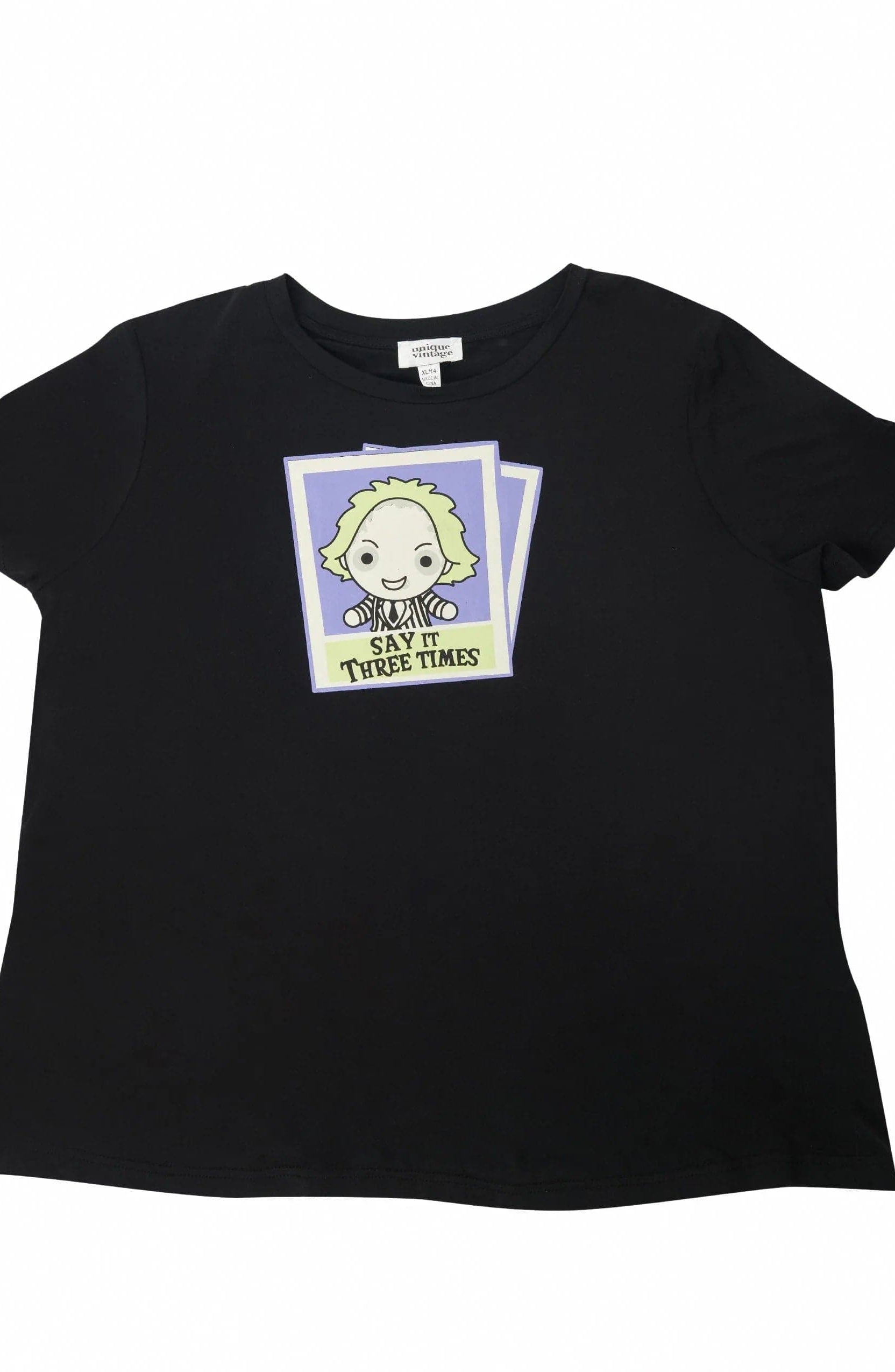 Beetlejuice X Unique Vintage Black Beetlejuice Polaroid Fitted Tee T-Shirt by Unique Vintage as seen on celebrities