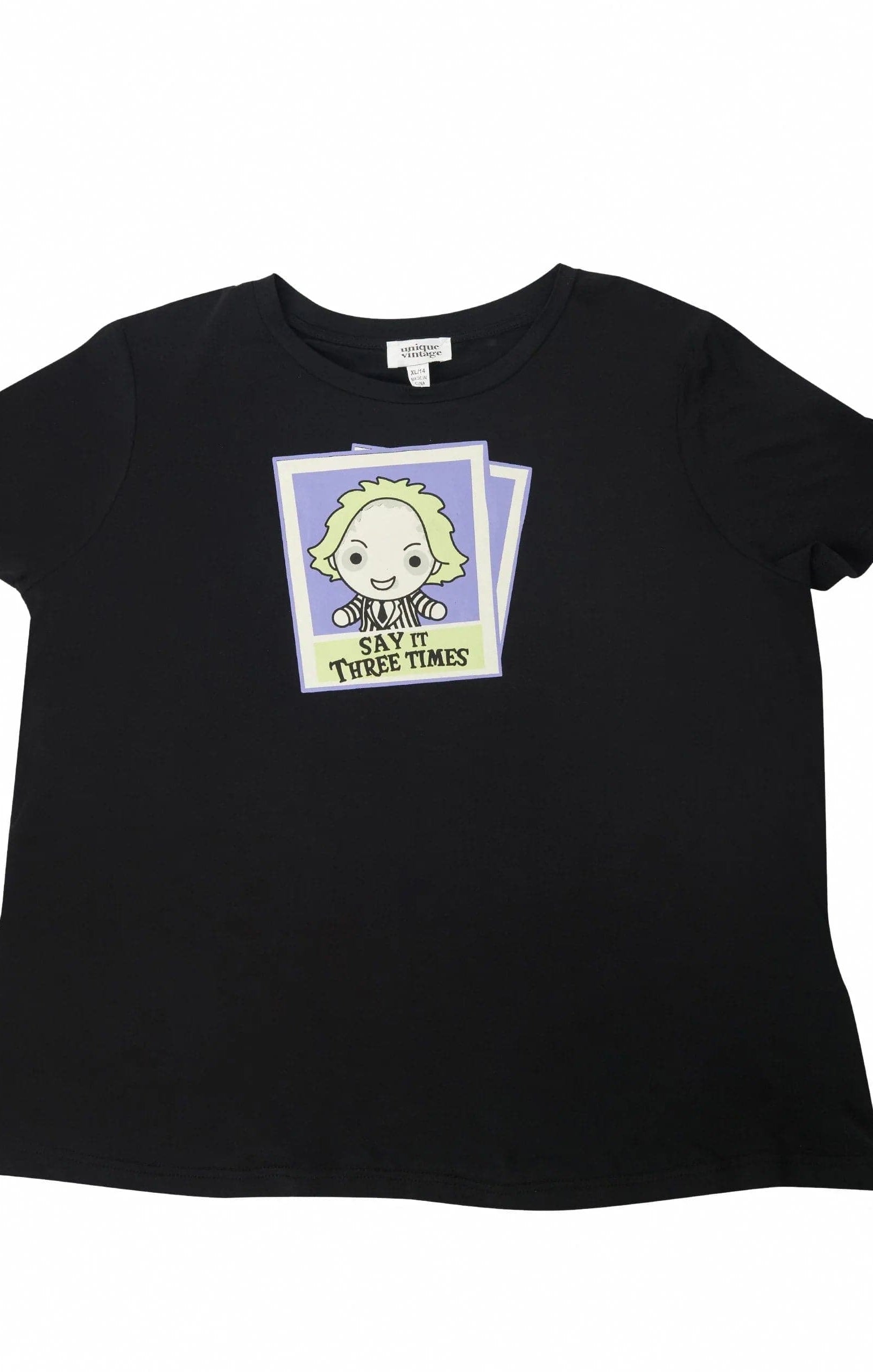 Beetlejuice X Unique Vintage Black Beetlejuice Polaroid Fitted Tee T-Shirt by Unique Vintage as seen on celebrities