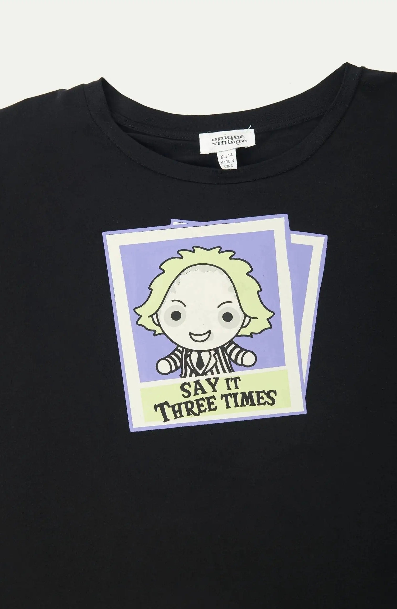 Beetlejuice X Unique Vintage Black Beetlejuice Polaroid Fitted Tee T-Shirt by Unique Vintage as seen on celebrities