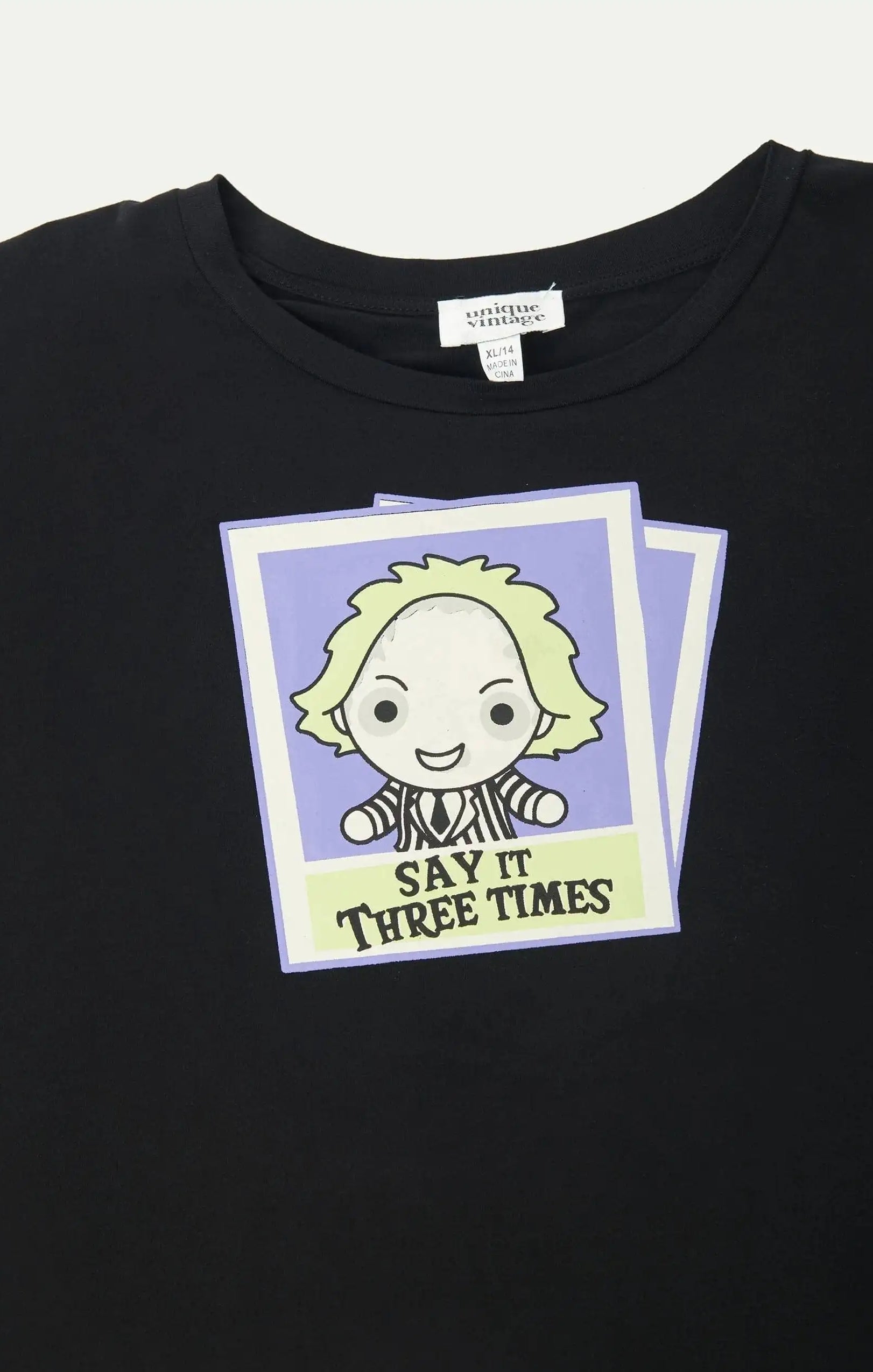 Beetlejuice X Unique Vintage Black Beetlejuice Polaroid Fitted Tee T-Shirt by Unique Vintage as seen on celebrities