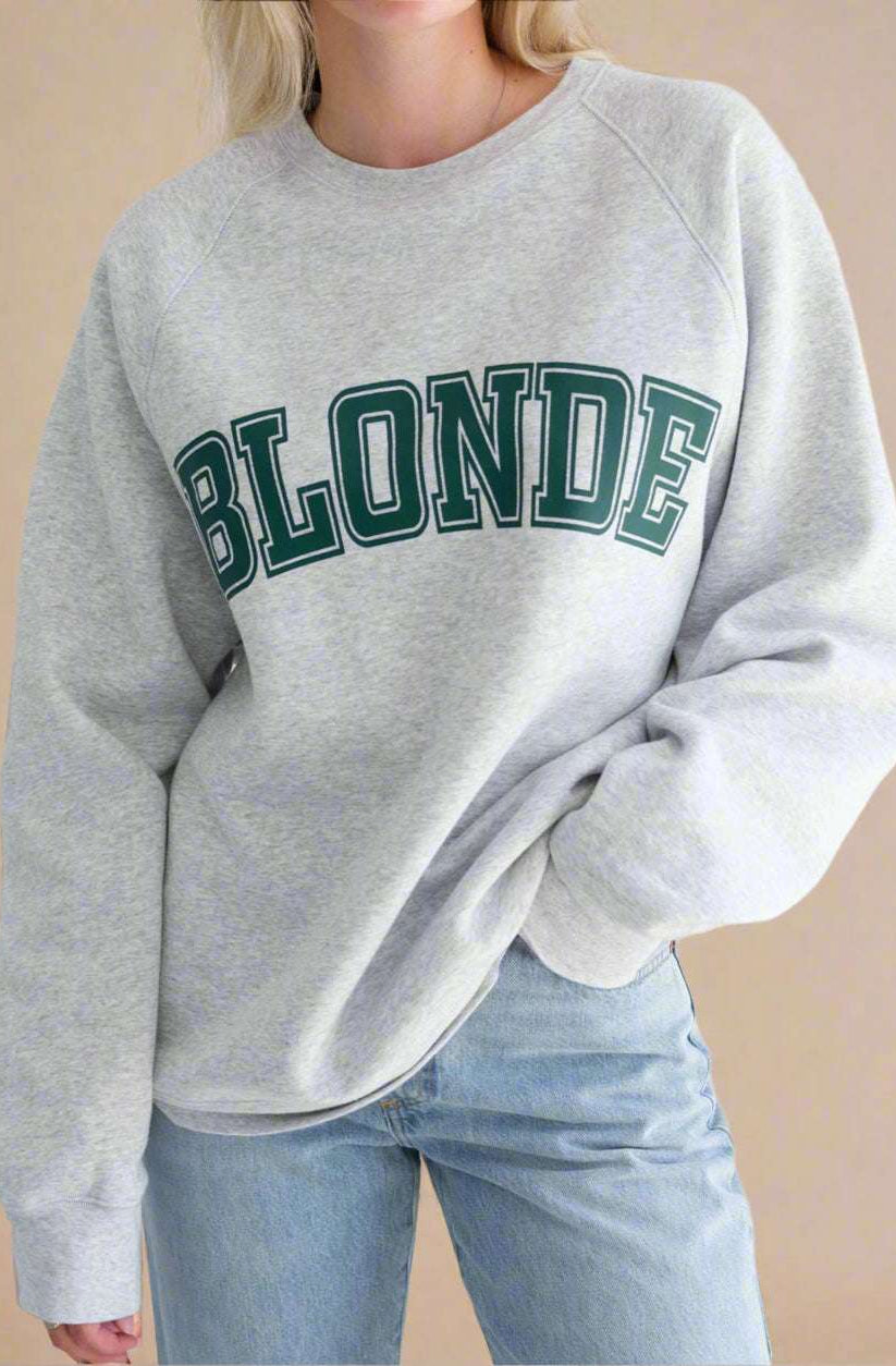 Brunette The Label "Blonde" Varsity Grey Not Your Boyfriend's Crew Sweater